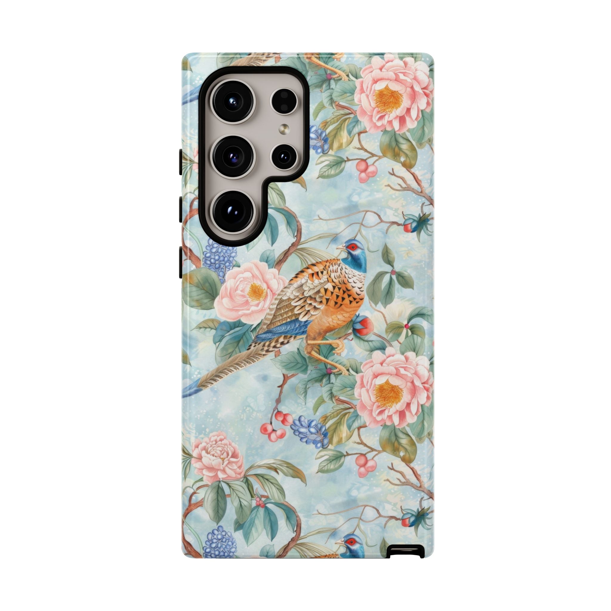 Chinoiserie Designed Floral Pheasant Phone Case with Bird Design - Mid Century Modern Gal