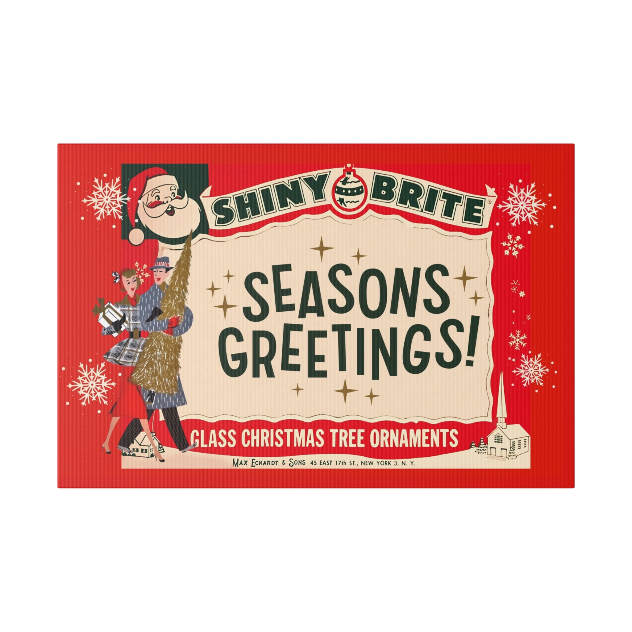 Shiny Brite Vintage Ad, Mid Century Modern Kitschy Christmas Deocr Matte Canvas - Mid Century Modern Gal