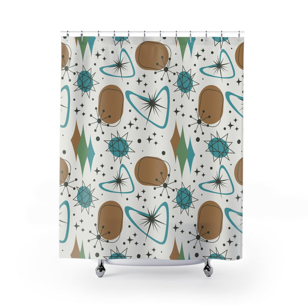 Mid Century Modern Atomic Boomerang Starburst, Mid Mod Shower Curtain