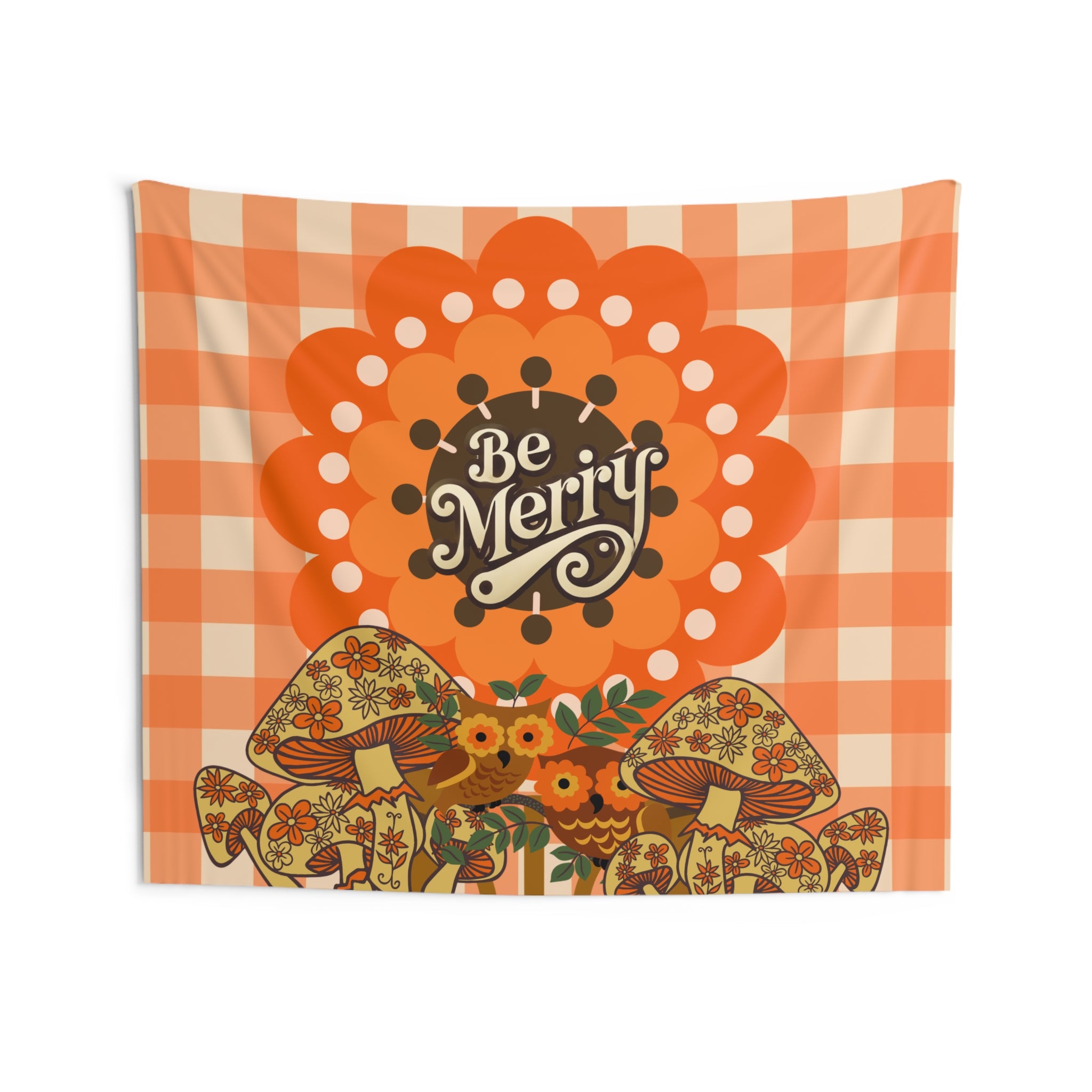 Sears Merry Mushroom 70s. Be Merry Indoor Wall Tapestry, Cozy Home Decor, Boho Tapestry Wall Hanging, - Mid Century Modern Gal