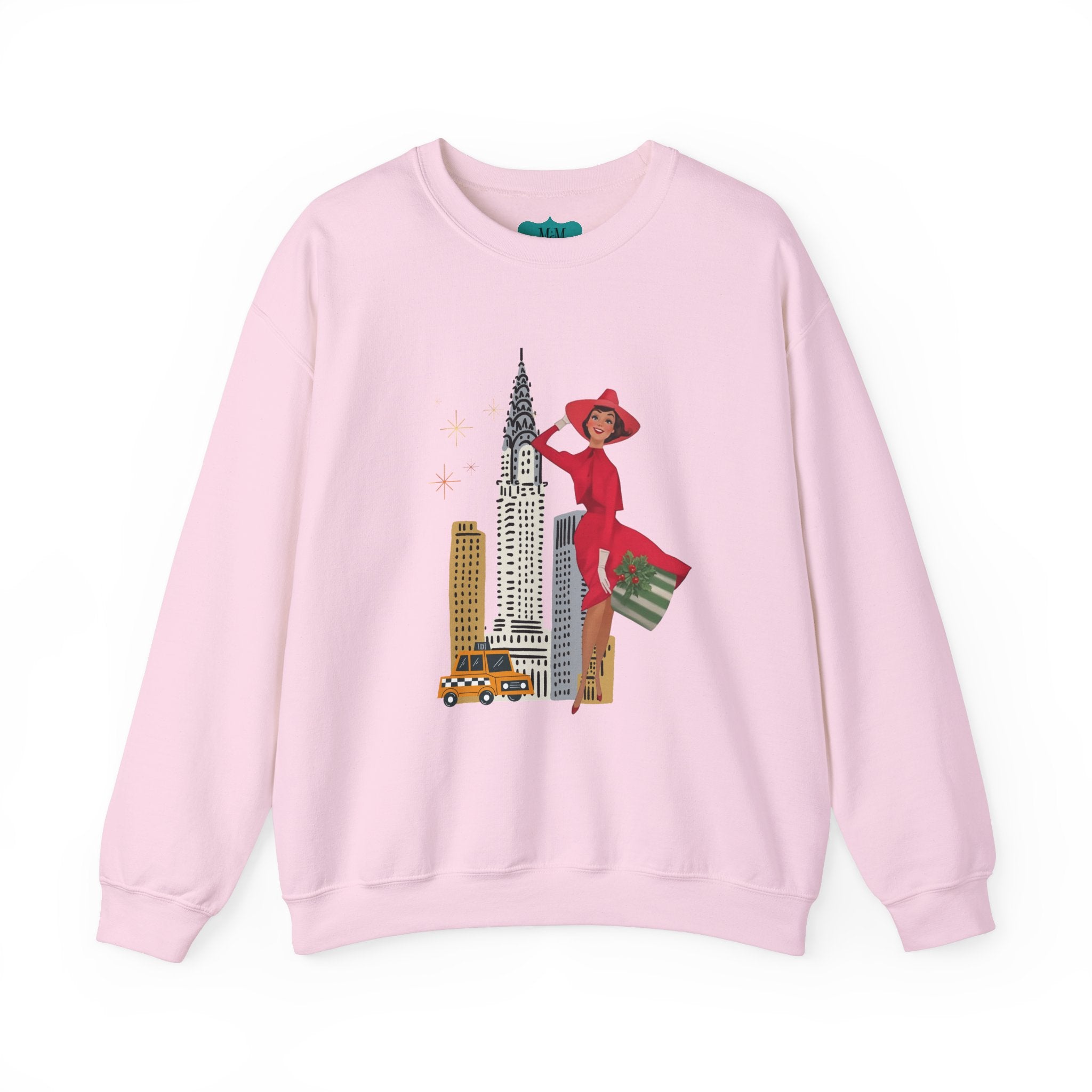 Mid Century Modern Christmas Kitsch Vintage New York City Graphic Crewneck Sweatshirt - Mid Century Modern Gal