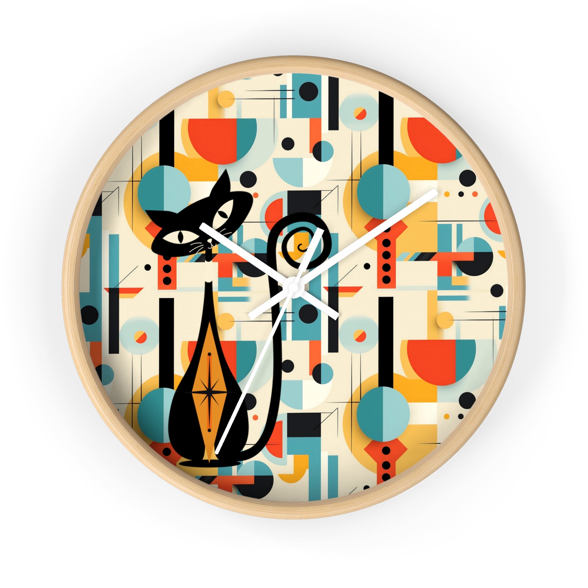 Atomic Cat Wall Clock, Bauhaus Designed Mid Century Modern Style Clock, MCM House Decor, Retro Style Cat Theme Clock - Mid Century Modern Gal