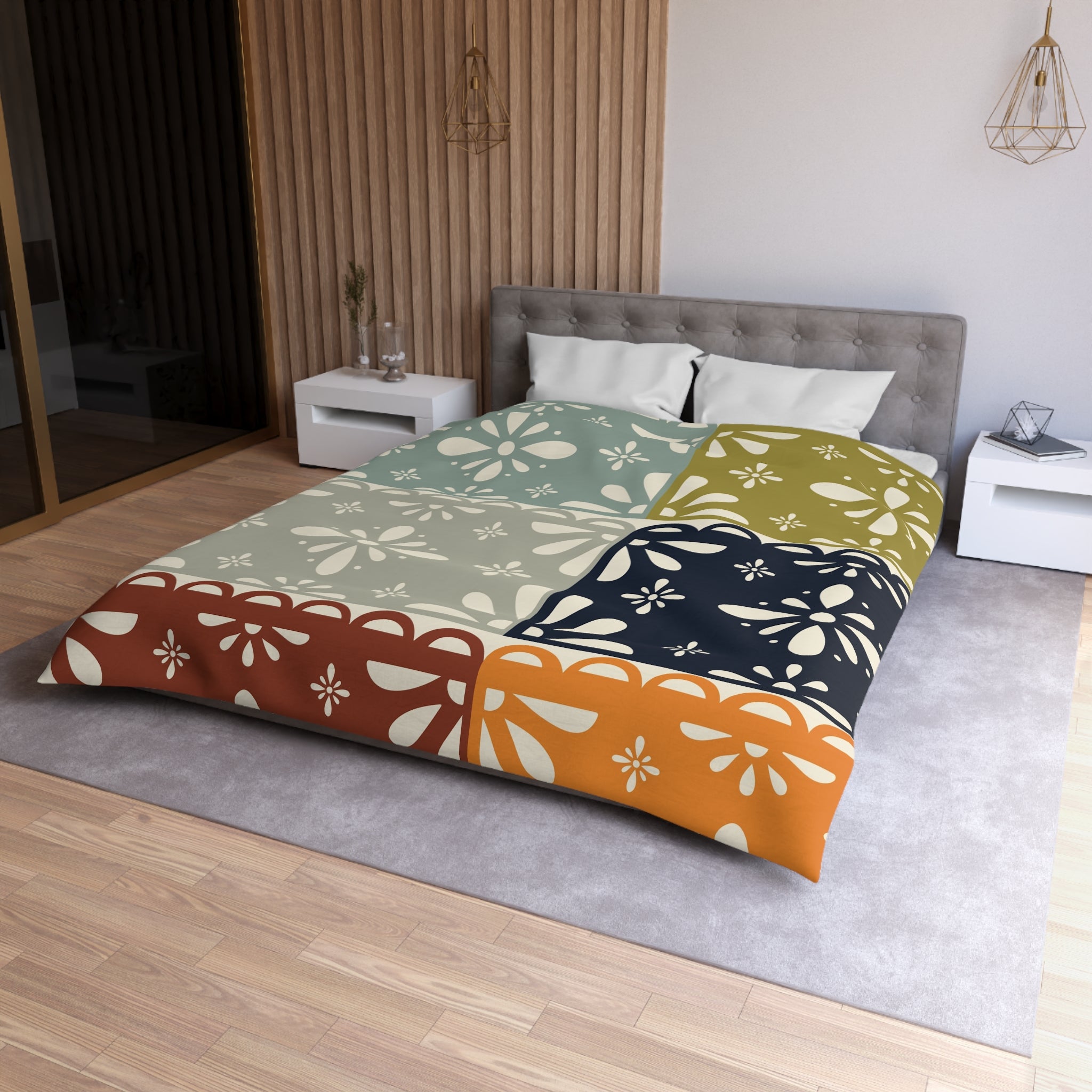 Modern Scandinavian Flower Patchwork, Mid Mod Duvet Cover - Mid Century Modern Gal