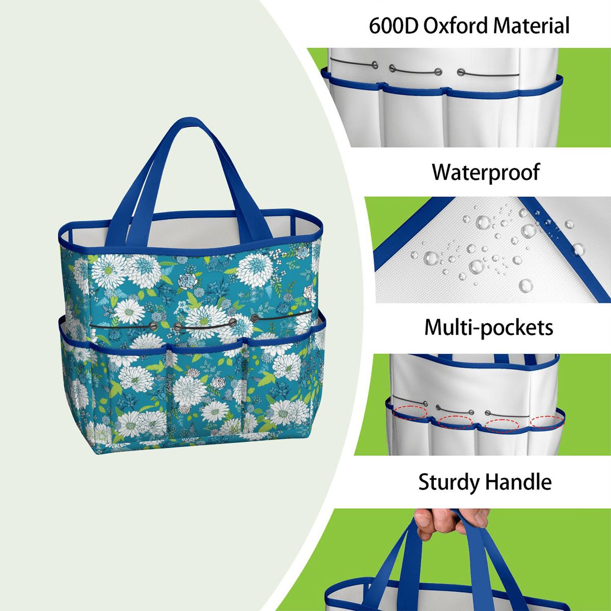 Chinoiserie Floral Teal Green White Elegant Garden Tool Bag