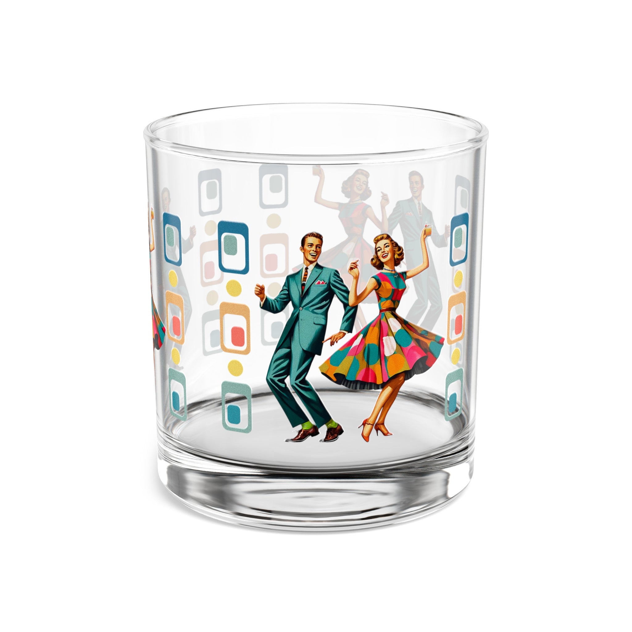 Mid Century Modern Couple, Kitschy Mod Barware Bourbon Rocks Glass, 10oz - Mid Century Modern Gal