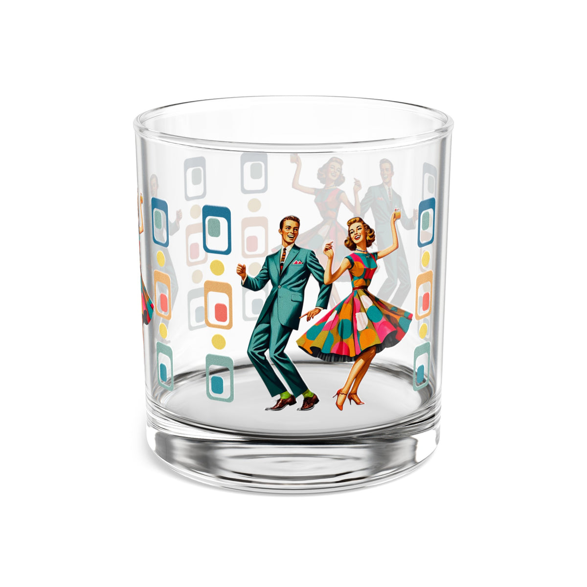 Mid Century Modern Couple, Kitschy Mod Barware Bourbon Rocks Glass, 10oz - Mid Century Modern Gal