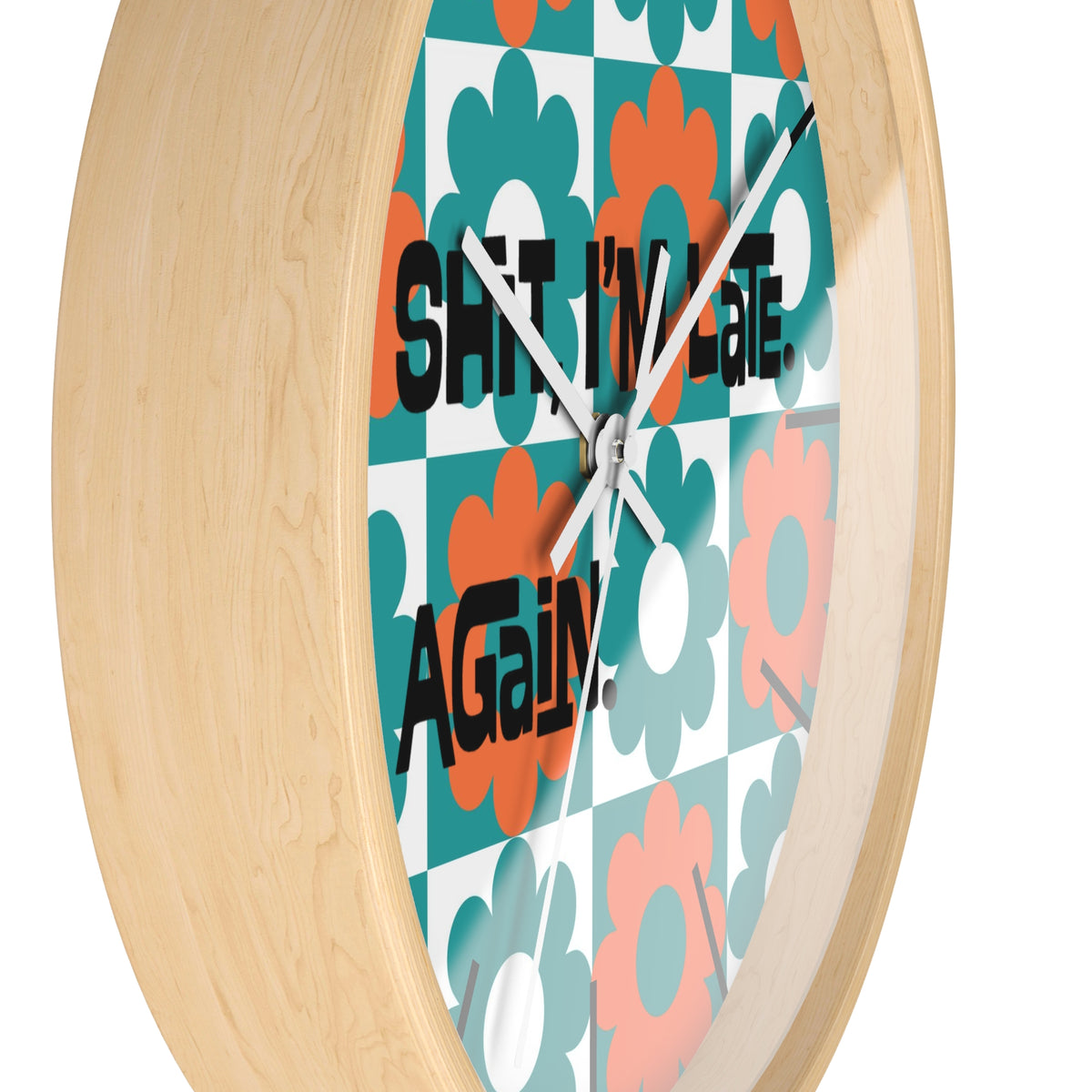 Retro Flower Clock, Funny I'm Late, Flower Power 70s Style Round Wall Clock - Mid Century Modern Gal