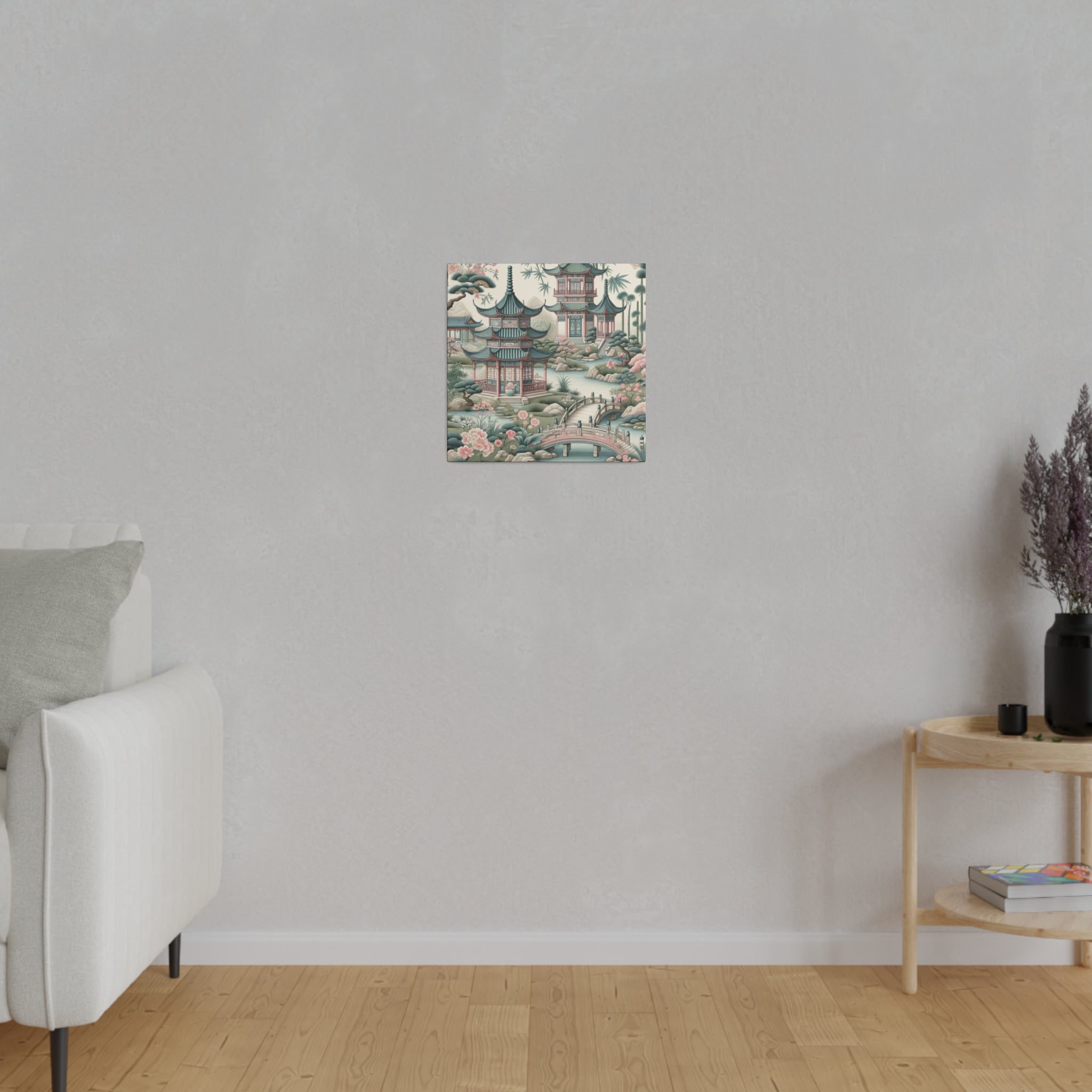 Chinoiserie Wall Art, Pagodas, Rivers, Pastel Southern Elegance Wall Art Matte Canvas - Mid Century Modern Gal