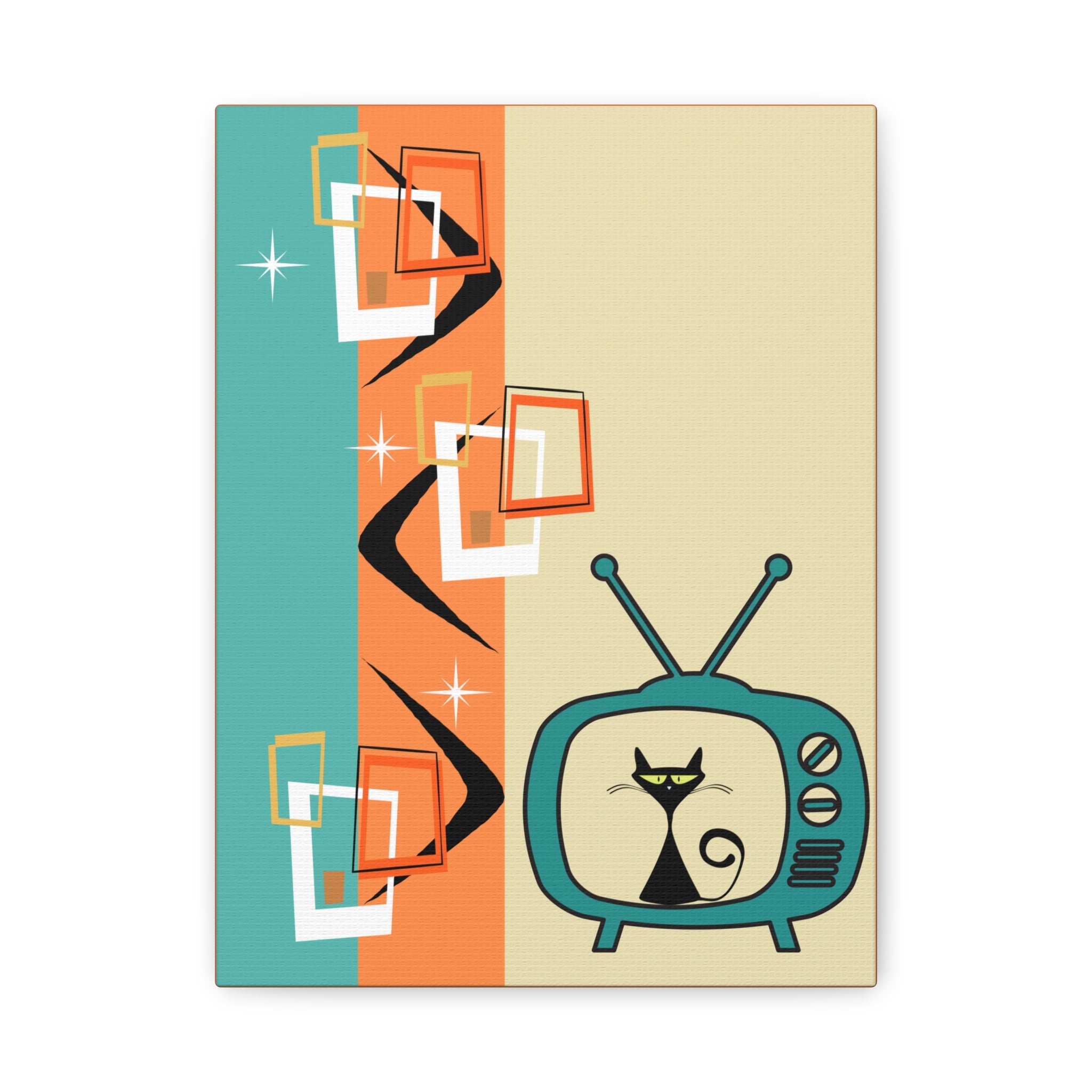 Atomic Cat Retro Kitschy Cute Boomerang Starburst Mid Mod Canvas Gallery Wraps - Mid Century Modern Gal