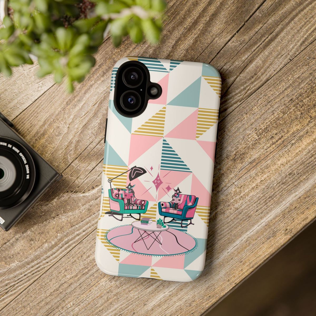 Atomic Cats Reading, Book Talk, Book Lover, Retro Chic Phone Case with Retro Vibe - Cozy Living Room Design