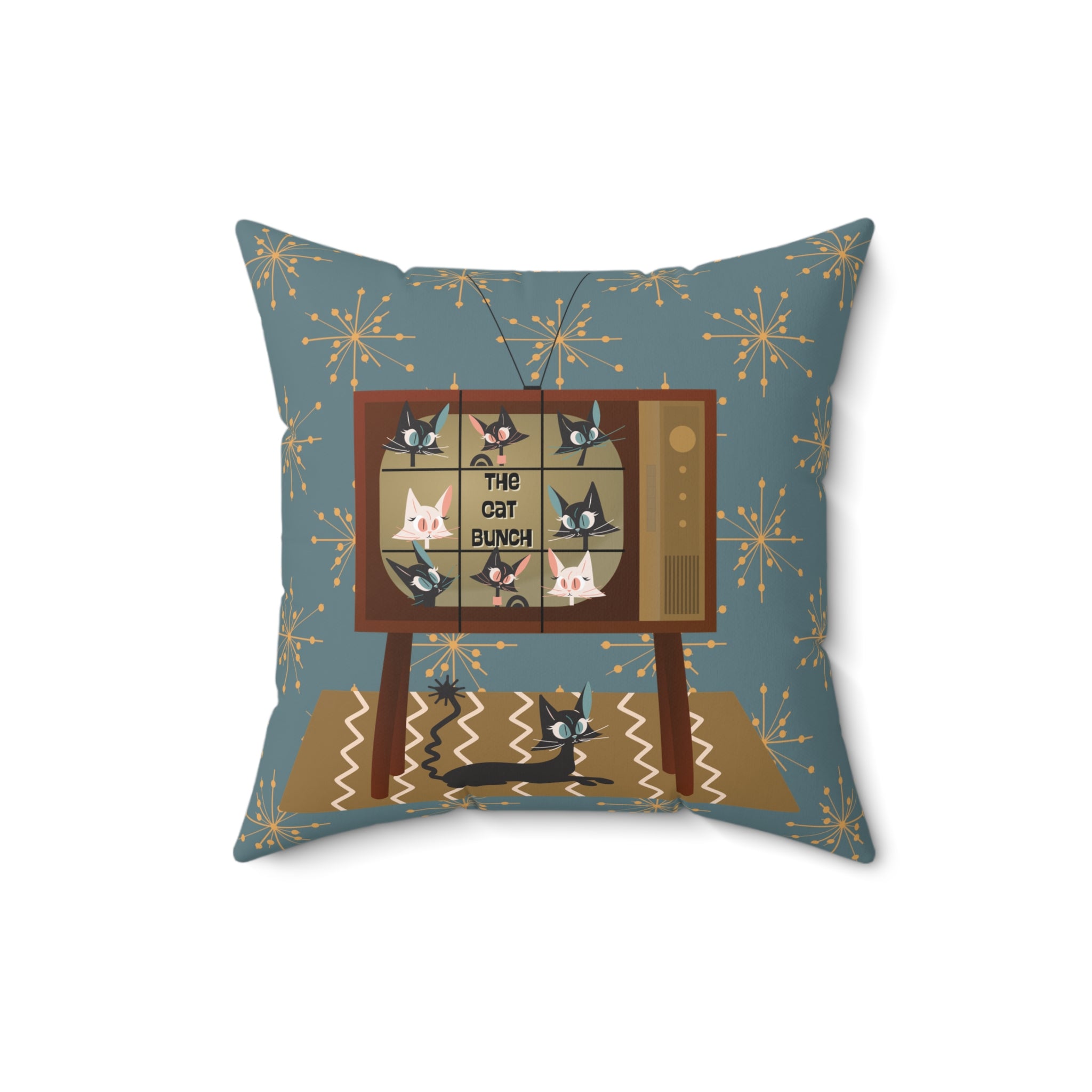 Atomic Cat, Mid Century Modern Pillow, TV Show, Kitschy Cute, Black Cat Lover Pillow - Mid Century Modern Gal