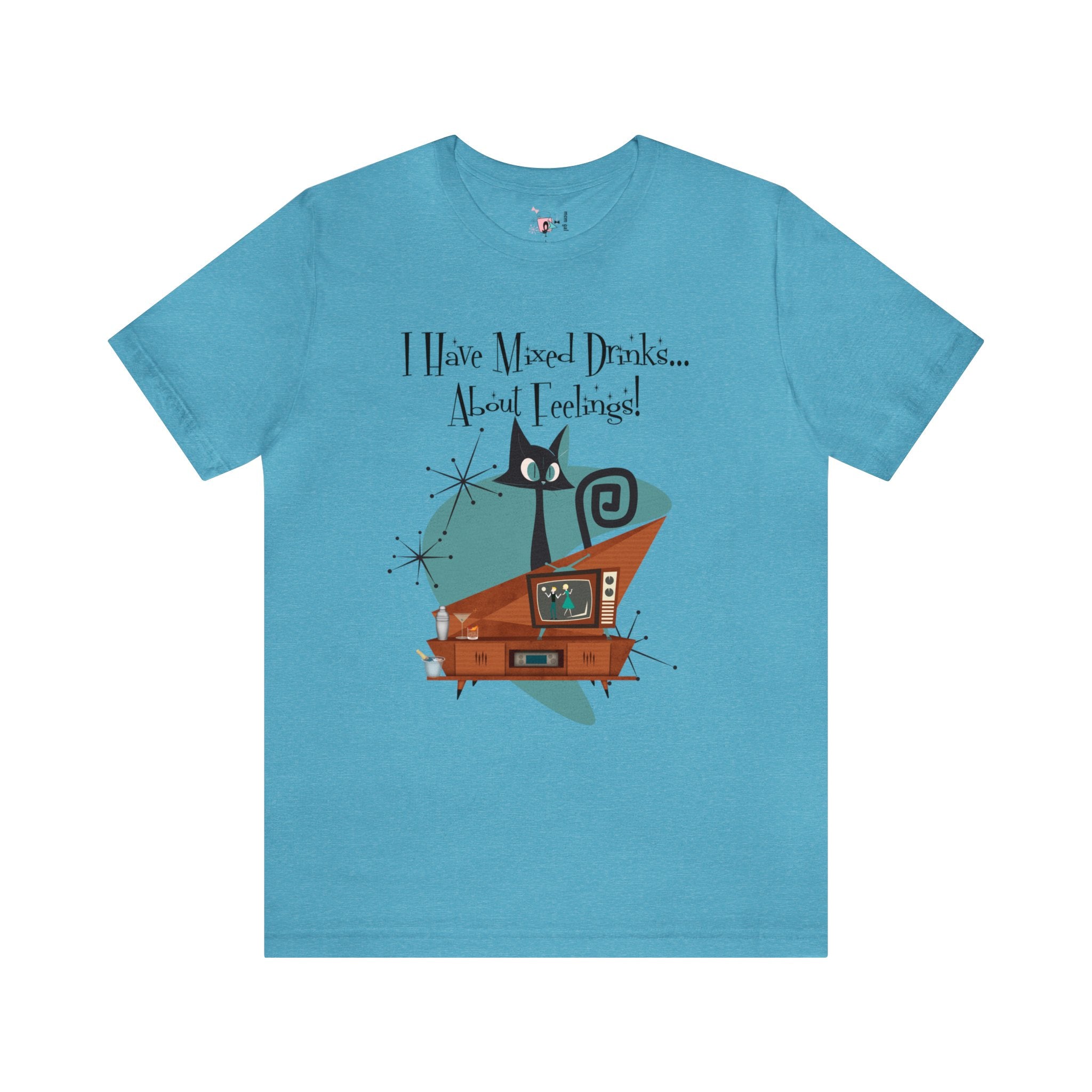 Atomic Cat, Cocktail, Funny Mid Century Modern Snarky Kitschy Unisex Jersey Short Sleeve Tee - Mid Century Modern Gal
