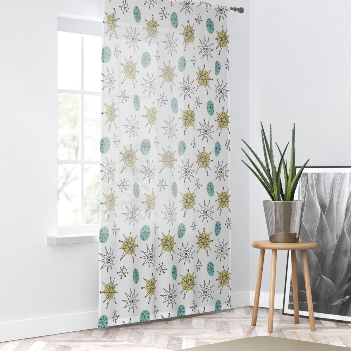 50s Franciscan Starburst Classic White Mid Century Modern White Sheer Window Curtain - Mid Century Modern Gal