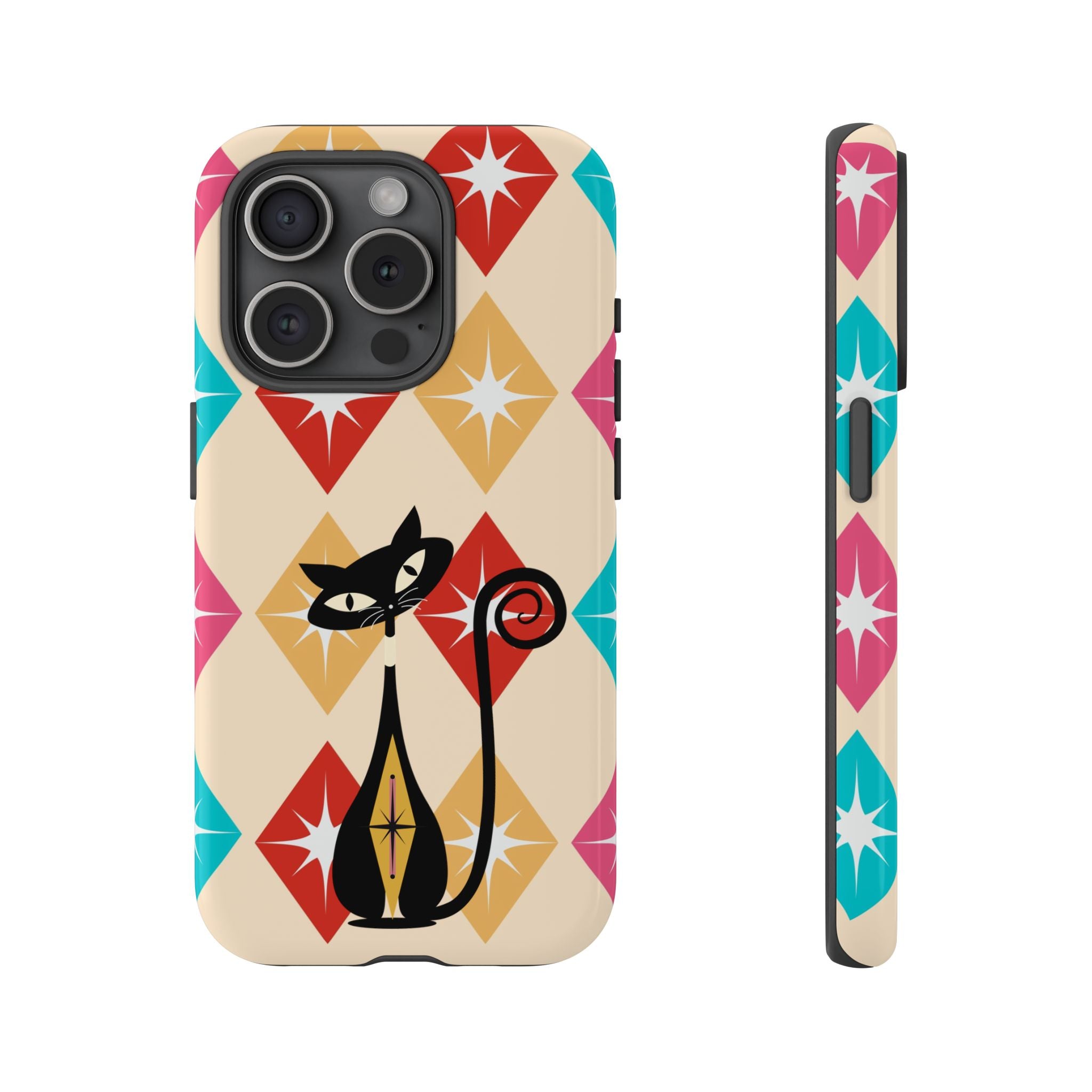 Mid Century Modern Atomic Cat, Atomic 50s Diamonds Retro Phone Tough Cases - Mid Century Modern Gal