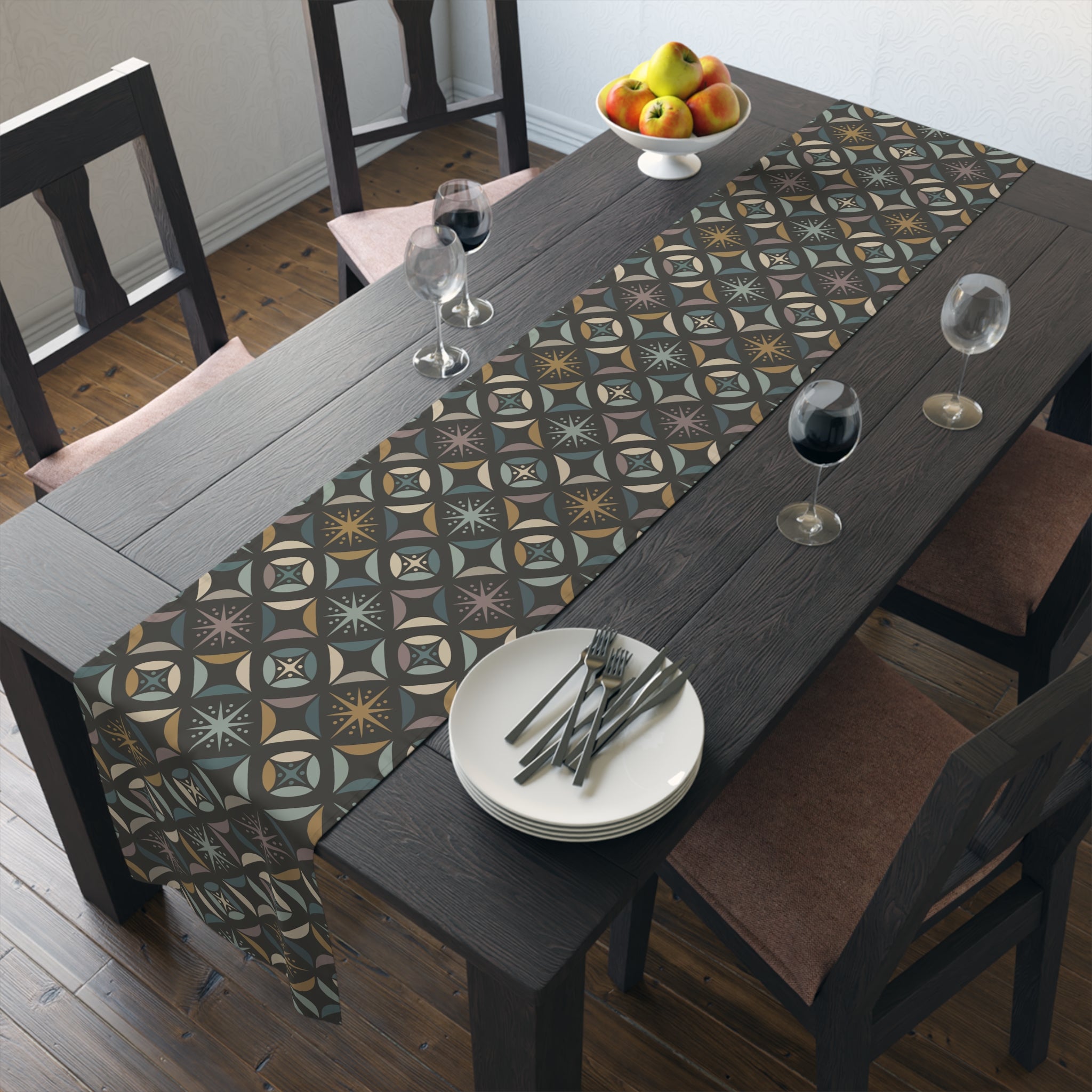 Mid Century Modern Elegant Gray Geometric Starburst Table Runner - Mid Century Modern Gal