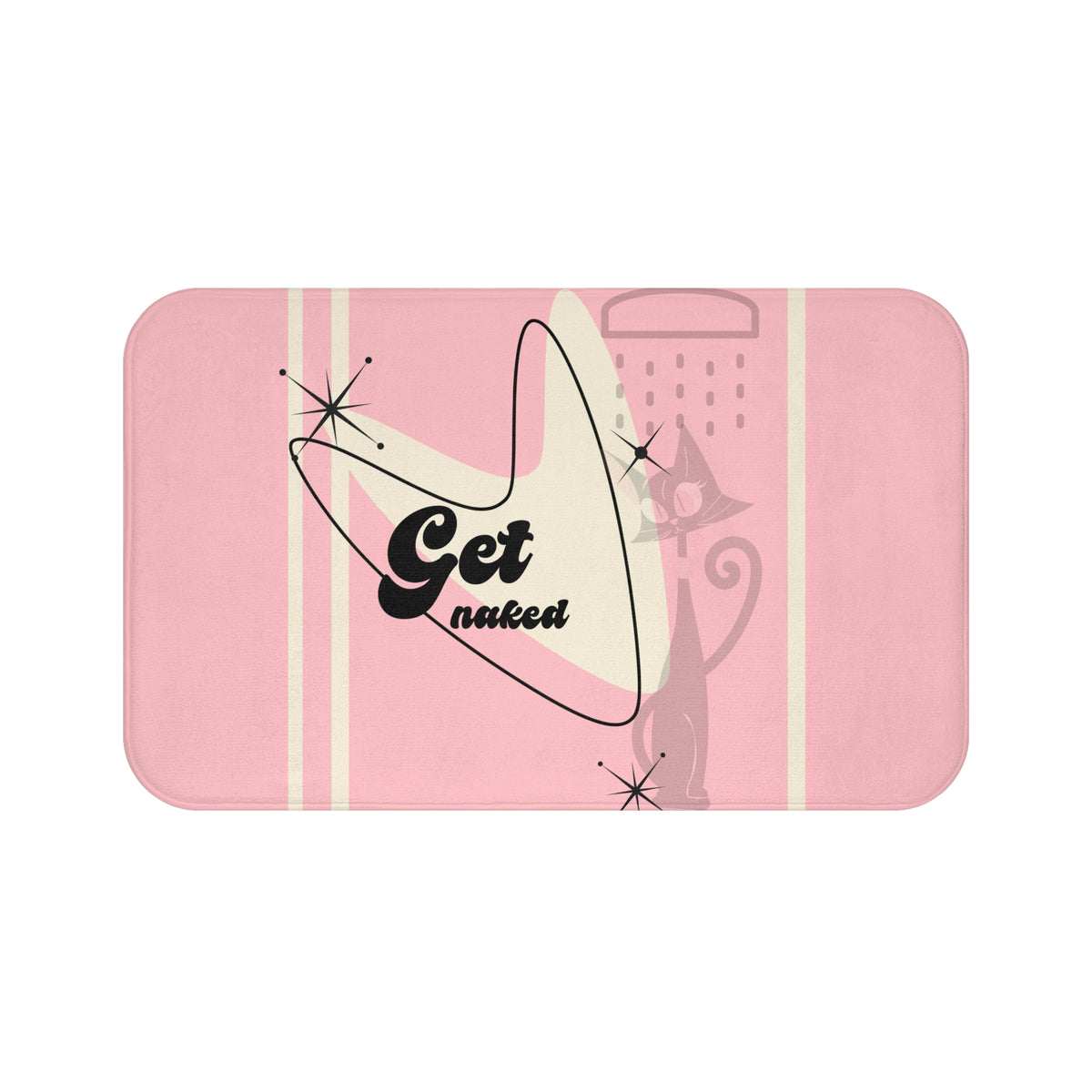 Get Naked Atomic Cat, Mid Mod Pink Bath Mat - Mid Century Modern Gal