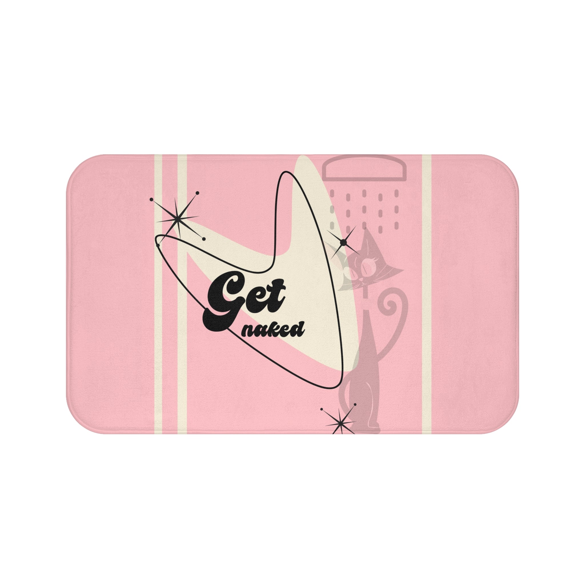 Get Naked Atomic Cat, Mid Mod Pink Bath Mat - Mid Century Modern Gal