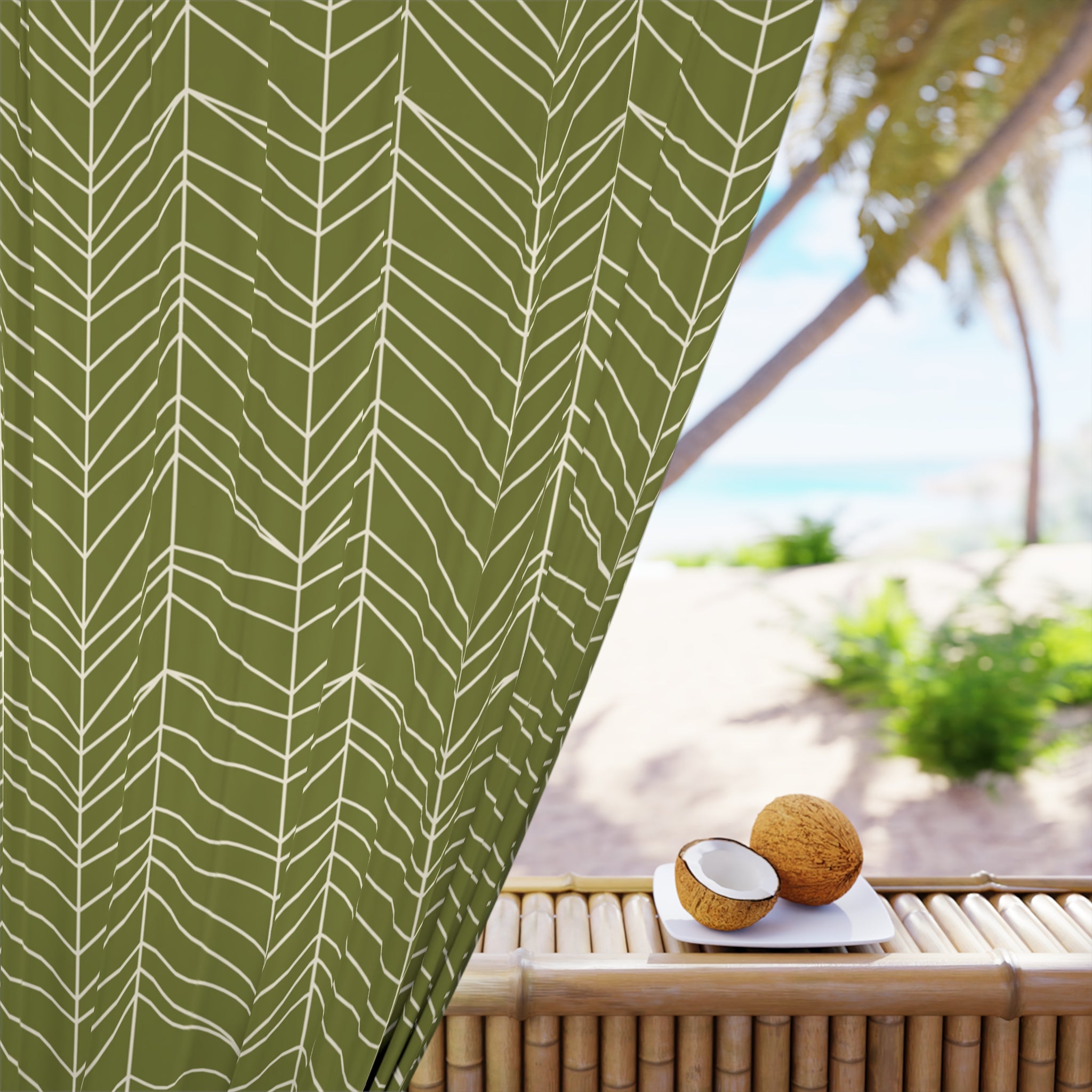 Mid Century Modern TIKI Grass Green Mod Window Curtain - Mid Century Modern Gal