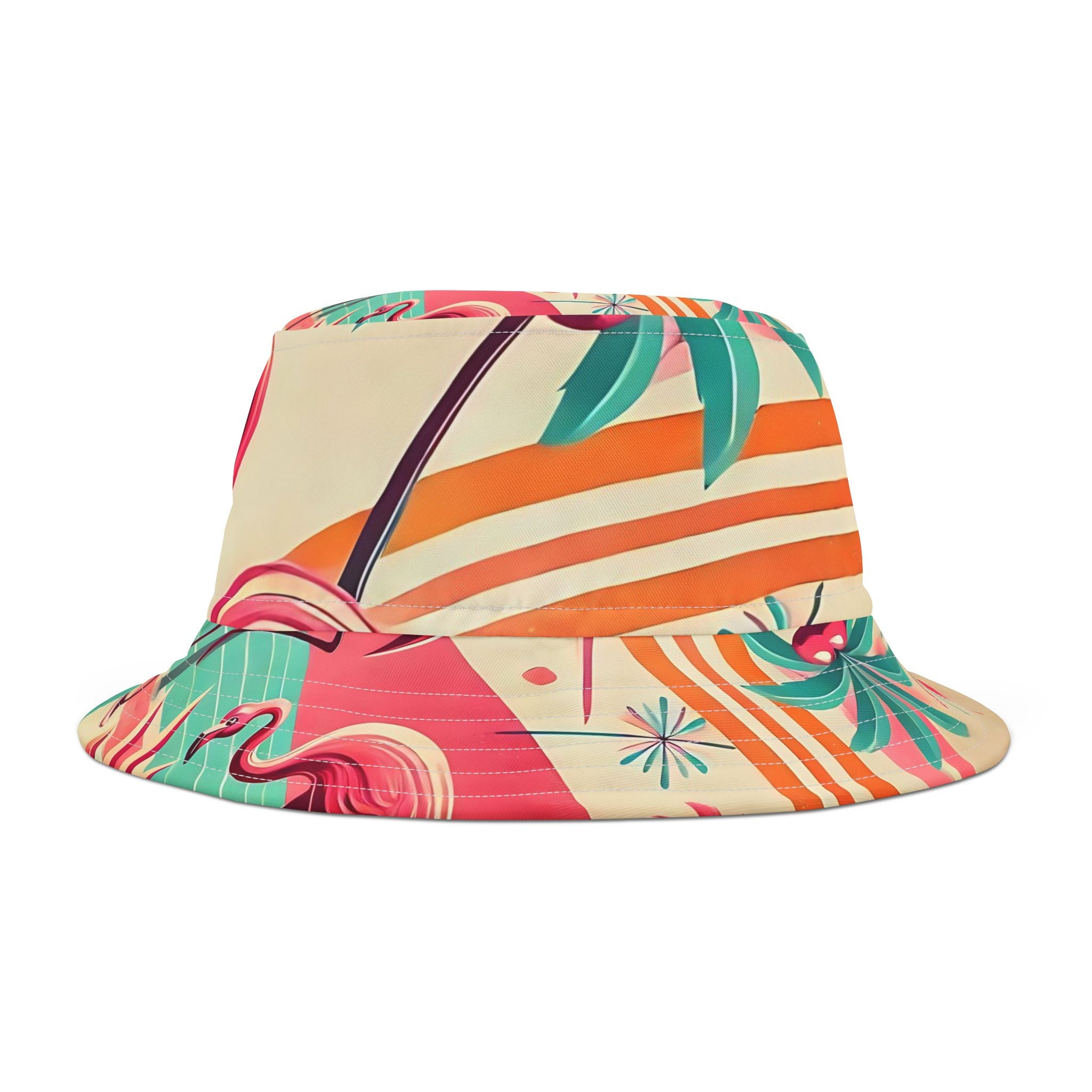 50s Flamingo Kitschy Bucket Hat, Unisex, Mod Retro Apparel - Mid Century Modern Gal