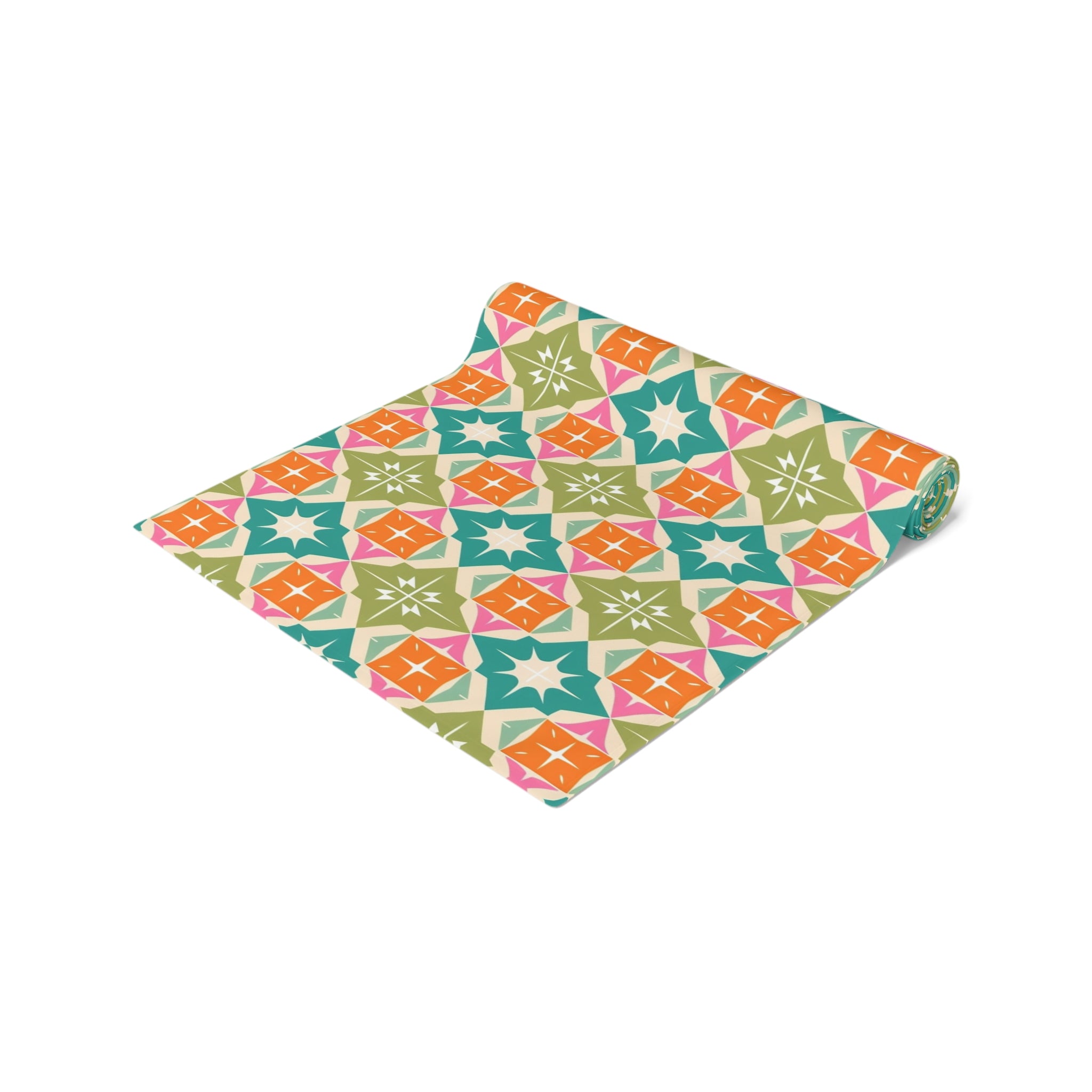 Mid Century Modern Atomic Starbursts Diamonds Vibrant Geometric Retro Table Runner - Mid Century Modern Gal