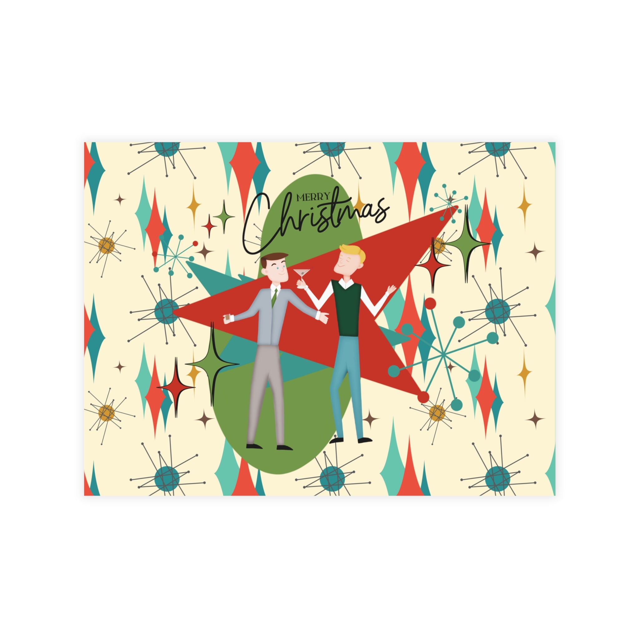 Gay Male Christmas Cards, Mid Century Modern Diamond Starburst Kitschy Fun Christmas Cards - Mid Century Modern Gal