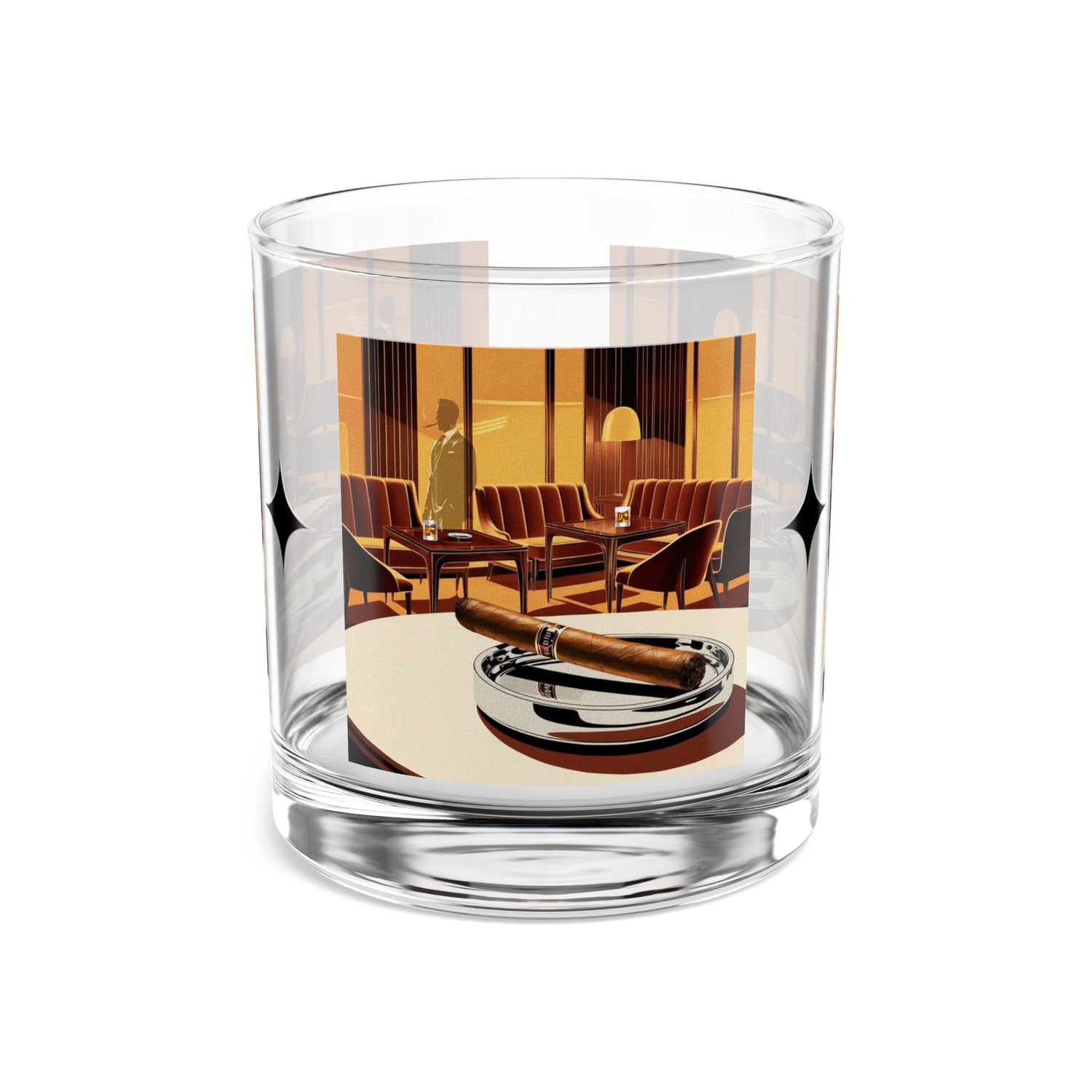 Modern Dude Bourbon Cigar Lounge Vintage-Inspired Rocks Glass 10oz - Perfect for Home Bars and Gift Giving - Mid Century Modern Gal