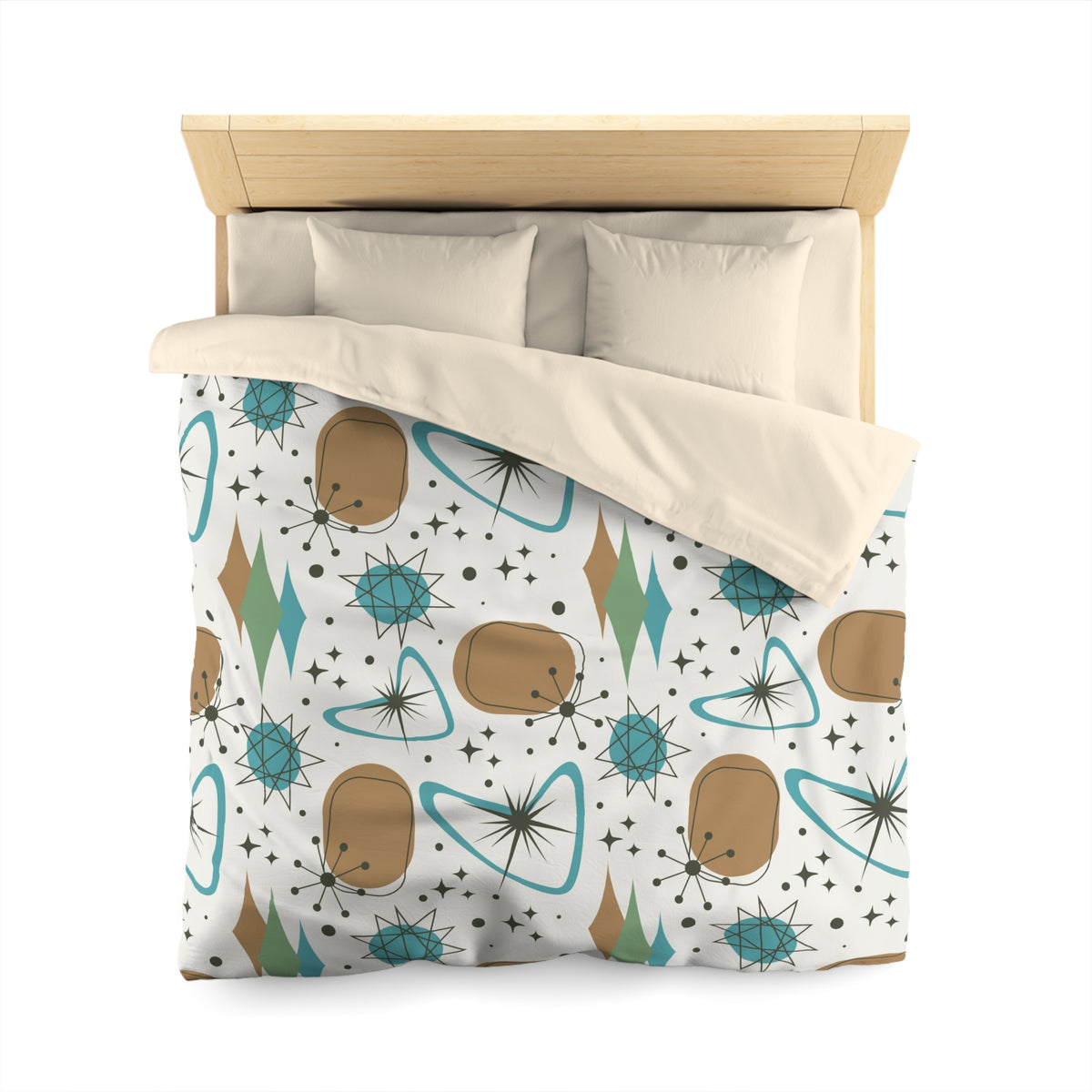 Mid Century Modern Franciscan Starburst Camel Brown, Beige Teal Starburst Retro-Modern Duvet Cover - Mid Century Modern Gal