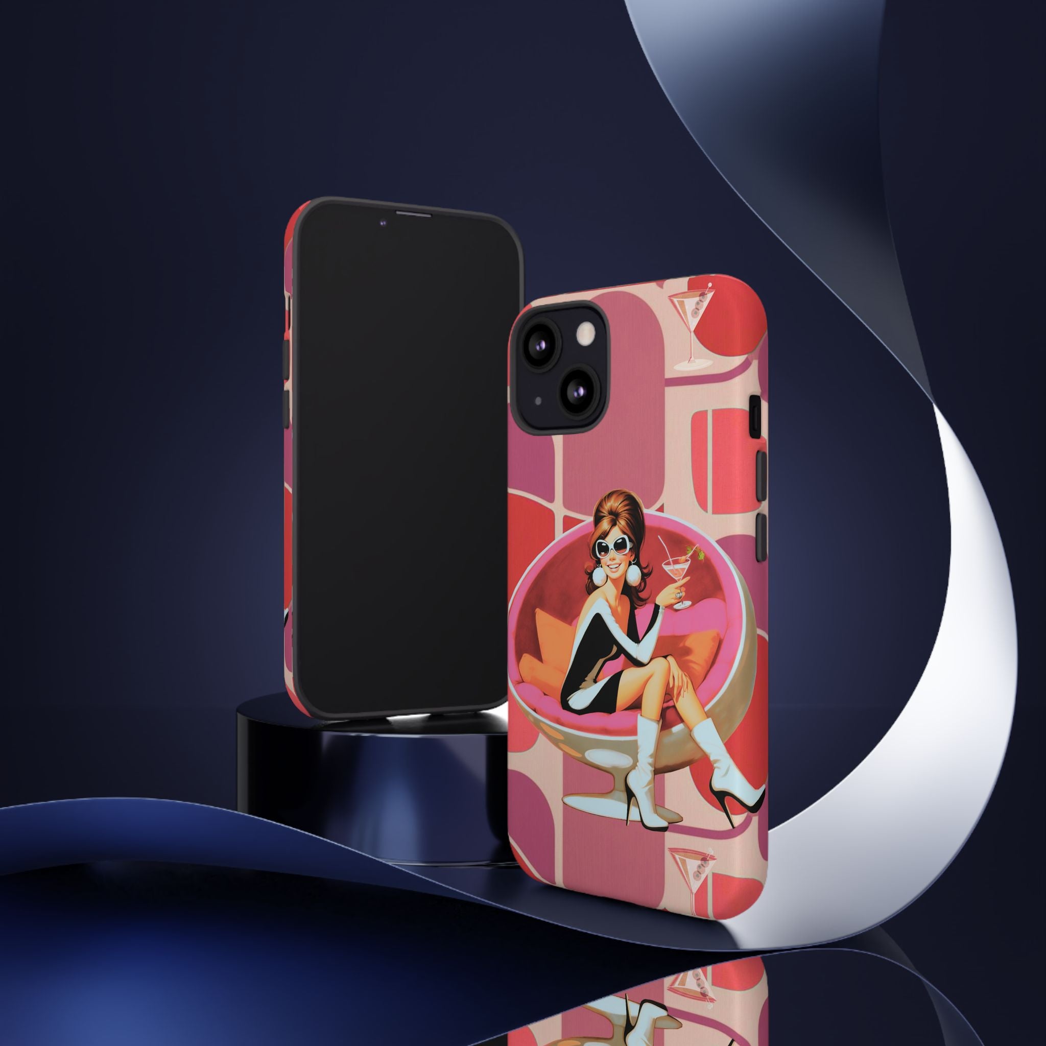 Mid Mod 60s Mod Gal, Kick Back Enjoy, Retro Chic Phone Case with Cocktail Design
