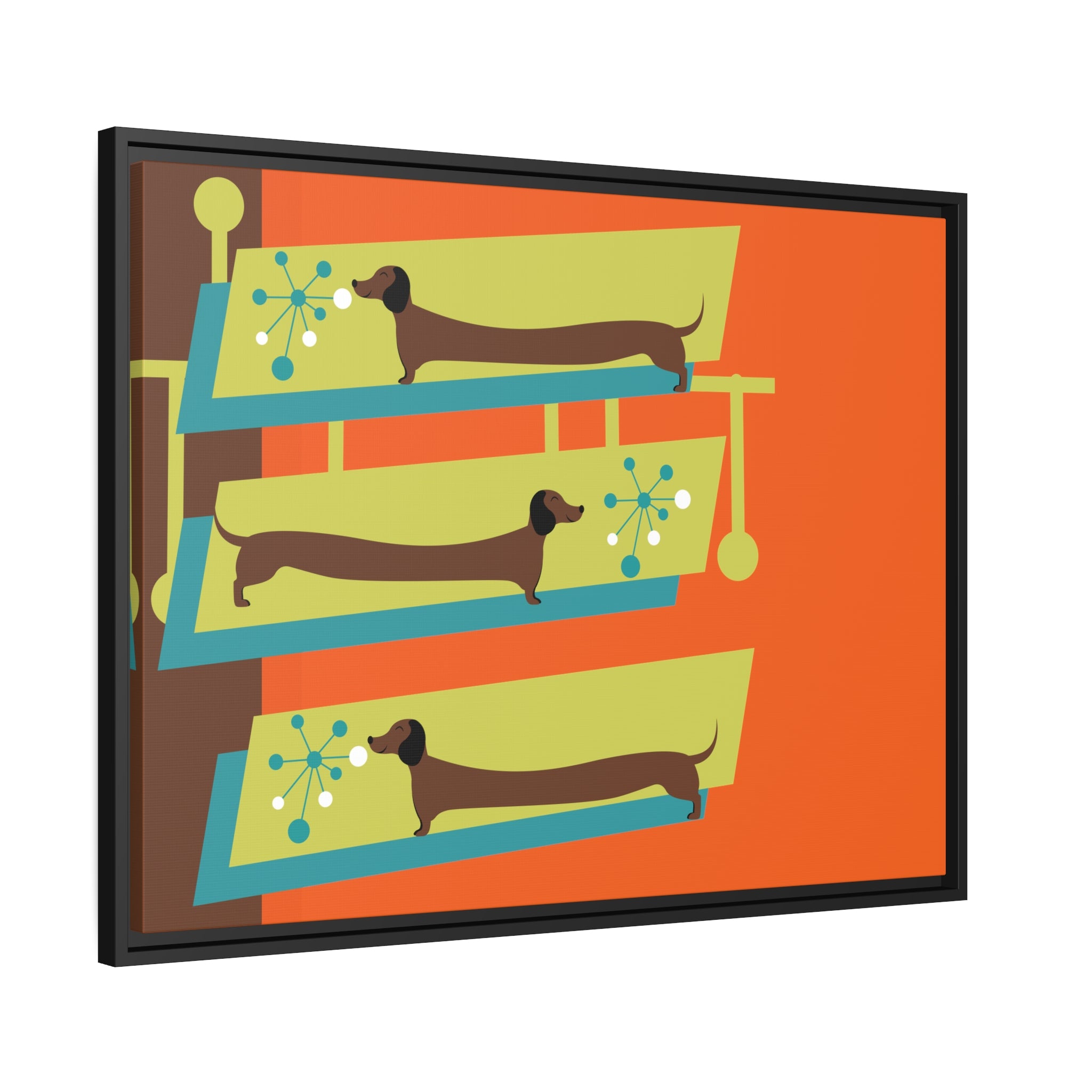 Mid Mod Doxie Dog MCM Wall Art, Orange, Green Teal, Mid Century Modern Wall Art - Mid Century Modern Gal