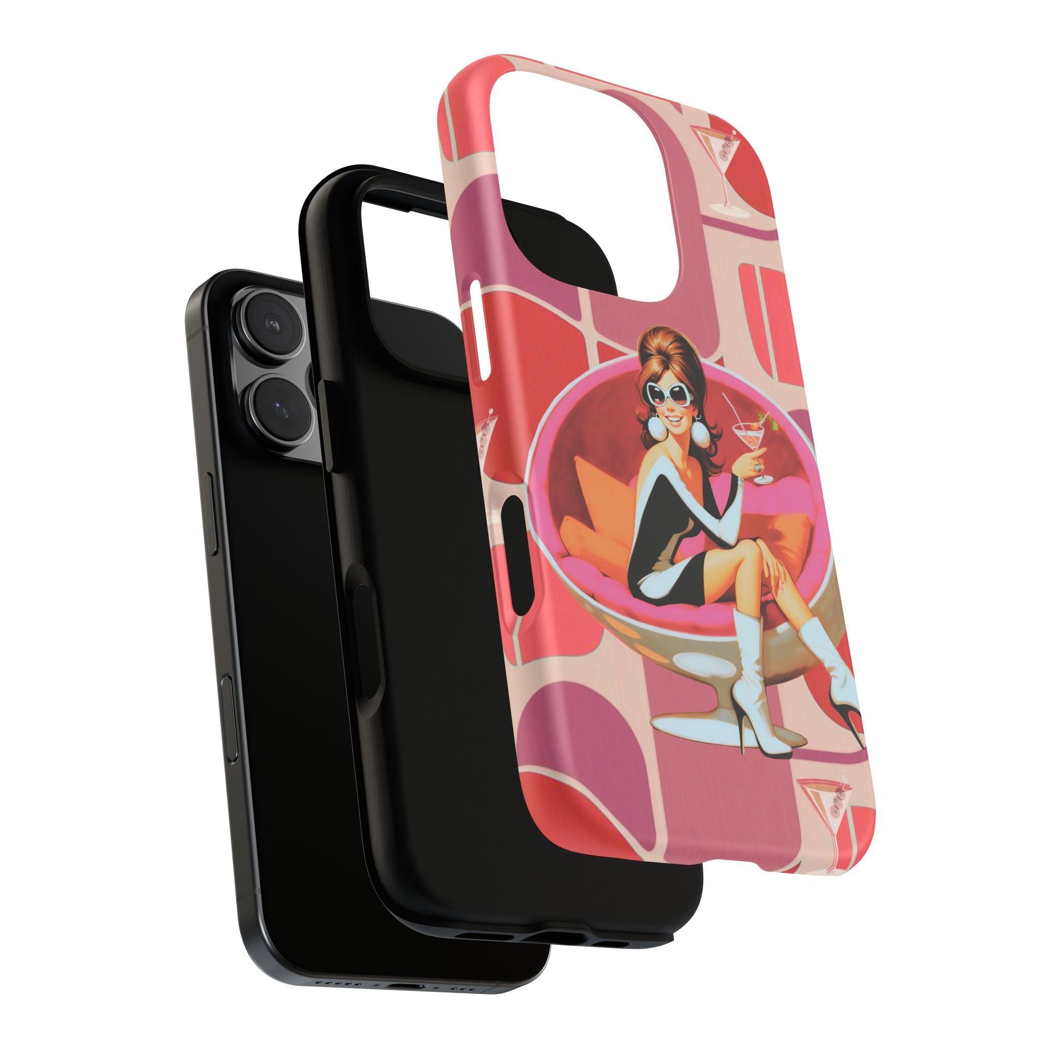 Mid Mod 60s Mod Gal, Kick Back Enjoy, Retro Chic Phone Case with Cocktail Design