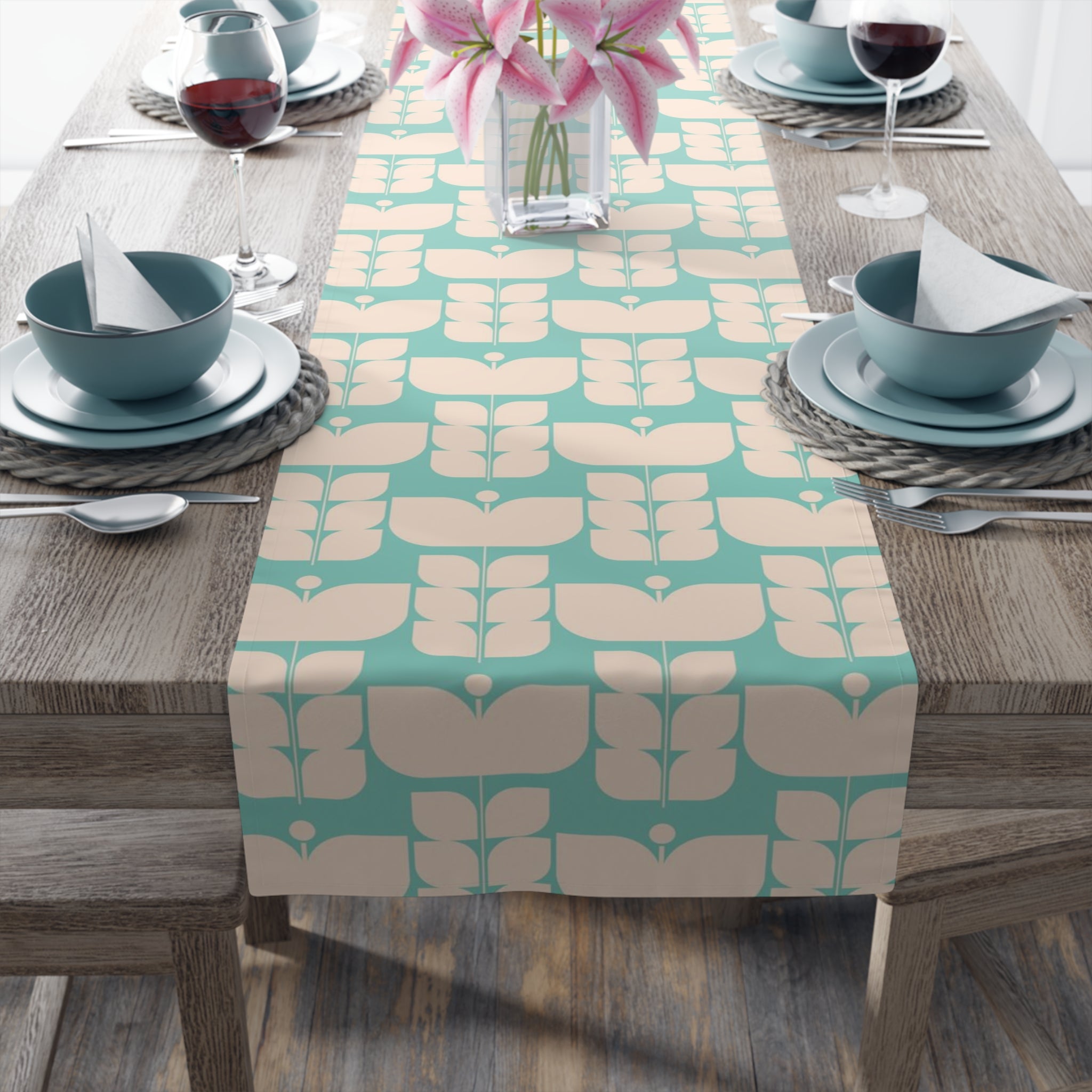 Mid Century Modern Scandi Designed Moder Danish Retro Flower Table Runner - Mid Century Modern Gal
