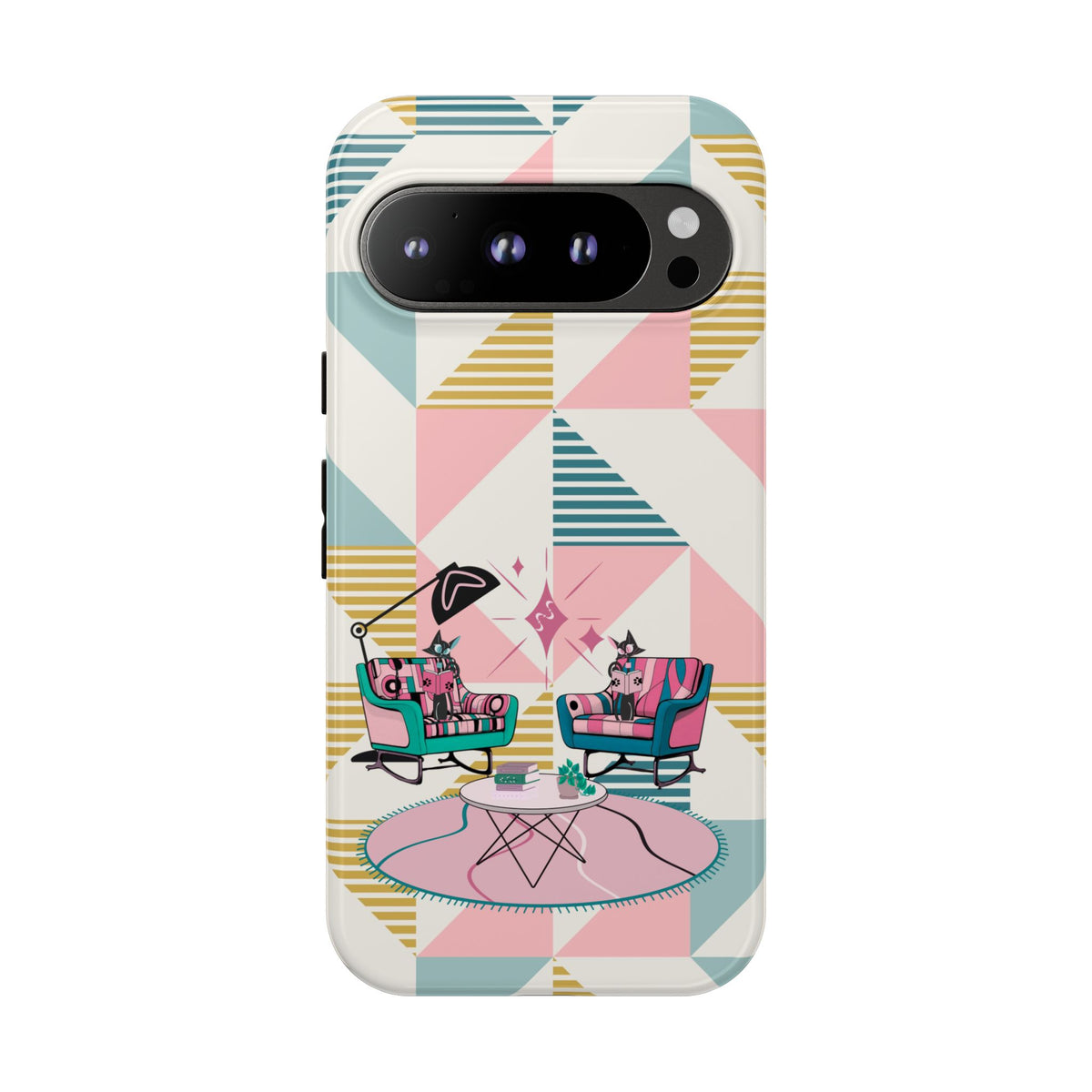 Atomic Cats Reading, Book Talk, Book Lover, Retro Chic Phone Case with Retro Vibe - Cozy Living Room Design