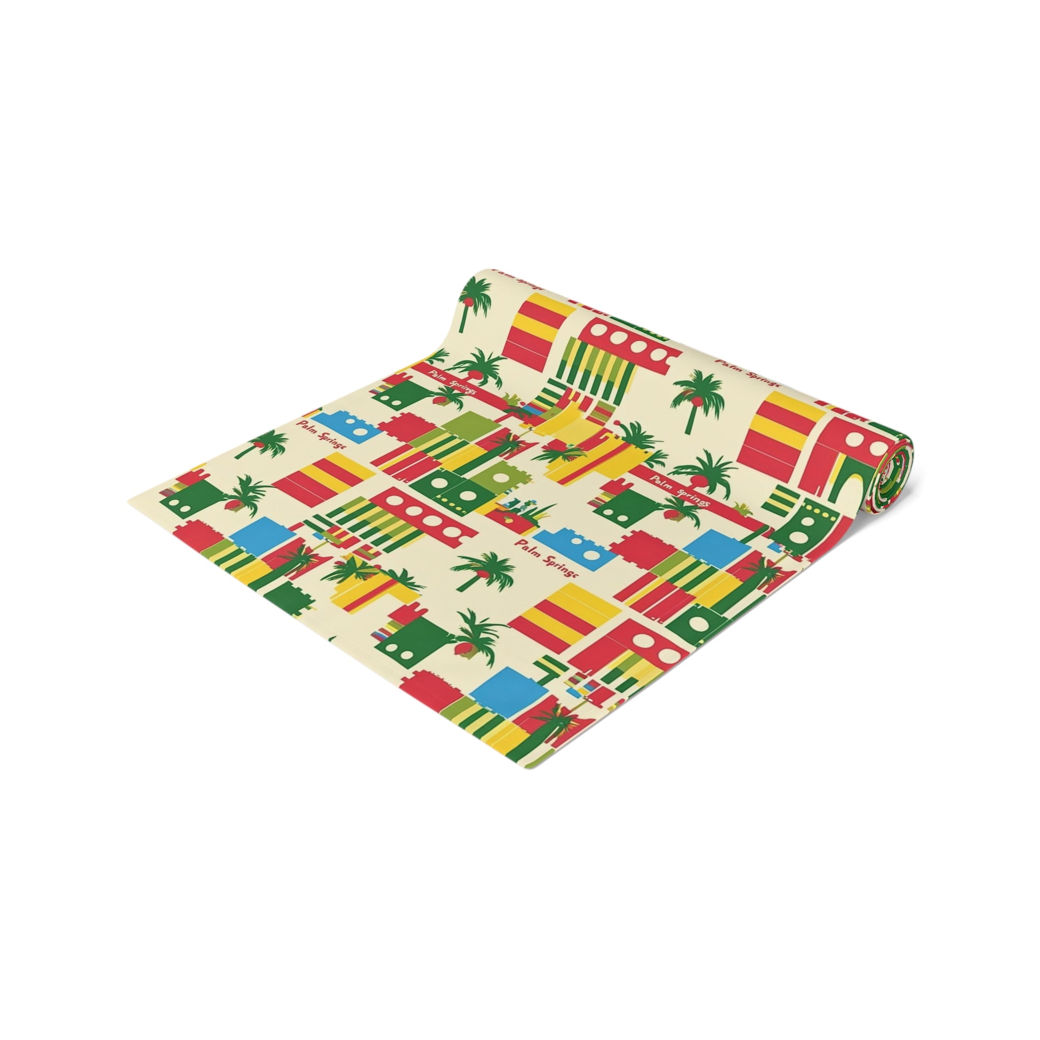 Tropical Palms Spring California Paradise Table Runner - Bright Cotton & Poly Design for Summer Dining - Mid Century Modern Gal