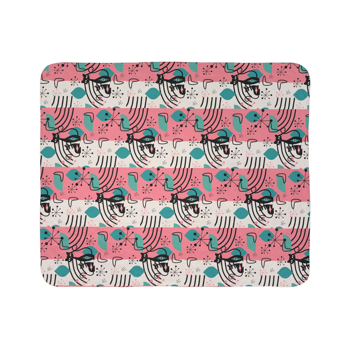 Mid-Century Modern Atomic Cat Pink Teal Retro Cat Fleece Sherpa Blanket - Cozy & Stylish - Mid Century Modern Gal