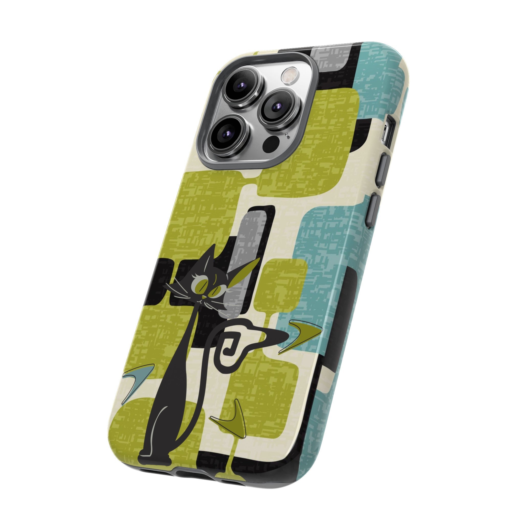 Mid Century Modern Geometric Kitschy Cat, Boomerang Retro Smart Phone Tough Cases