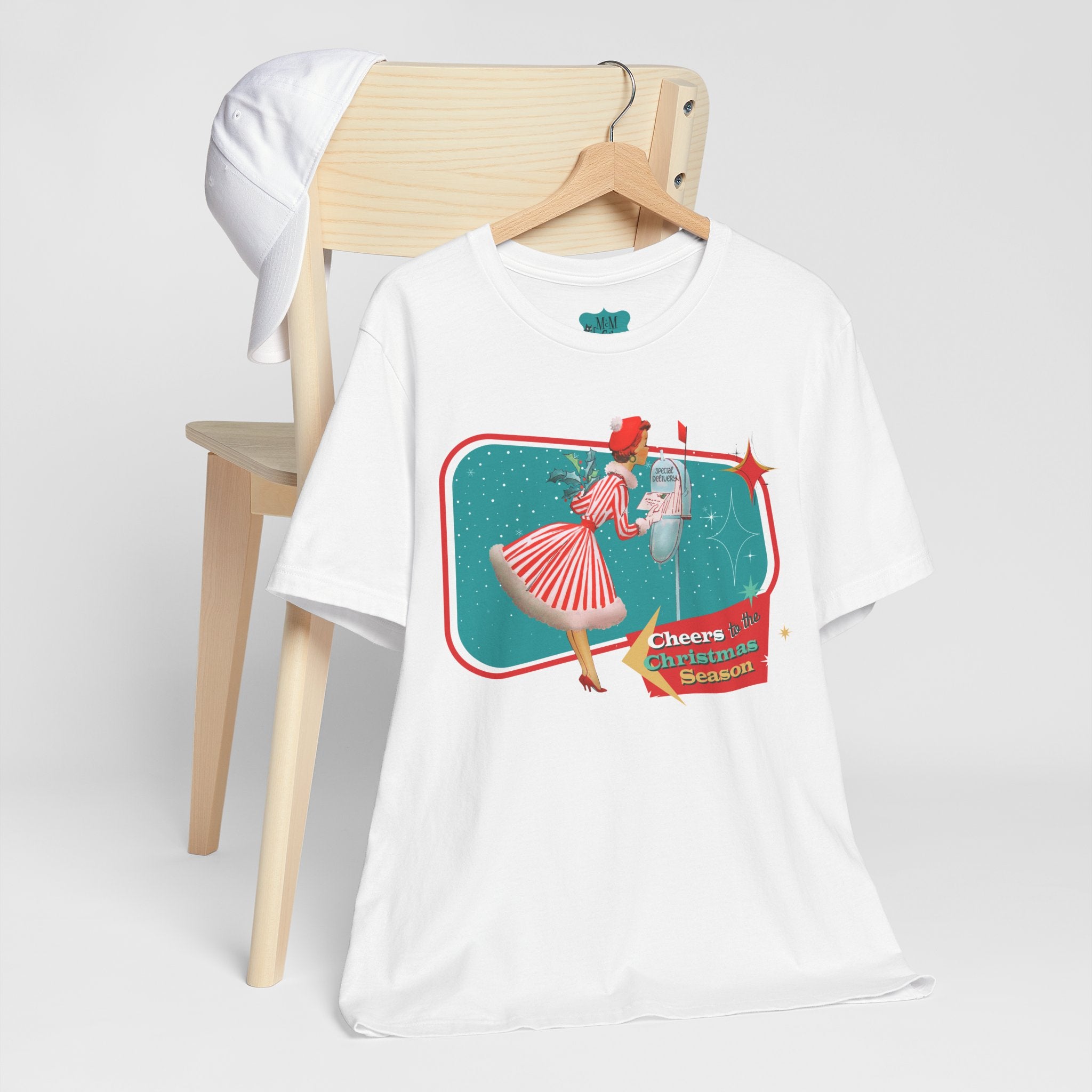 A Merry And Bright Holiday Kitsch Christmas Season Retro Christmas Cheers Unisex Jersey Tee - Mid Century Modern Gal