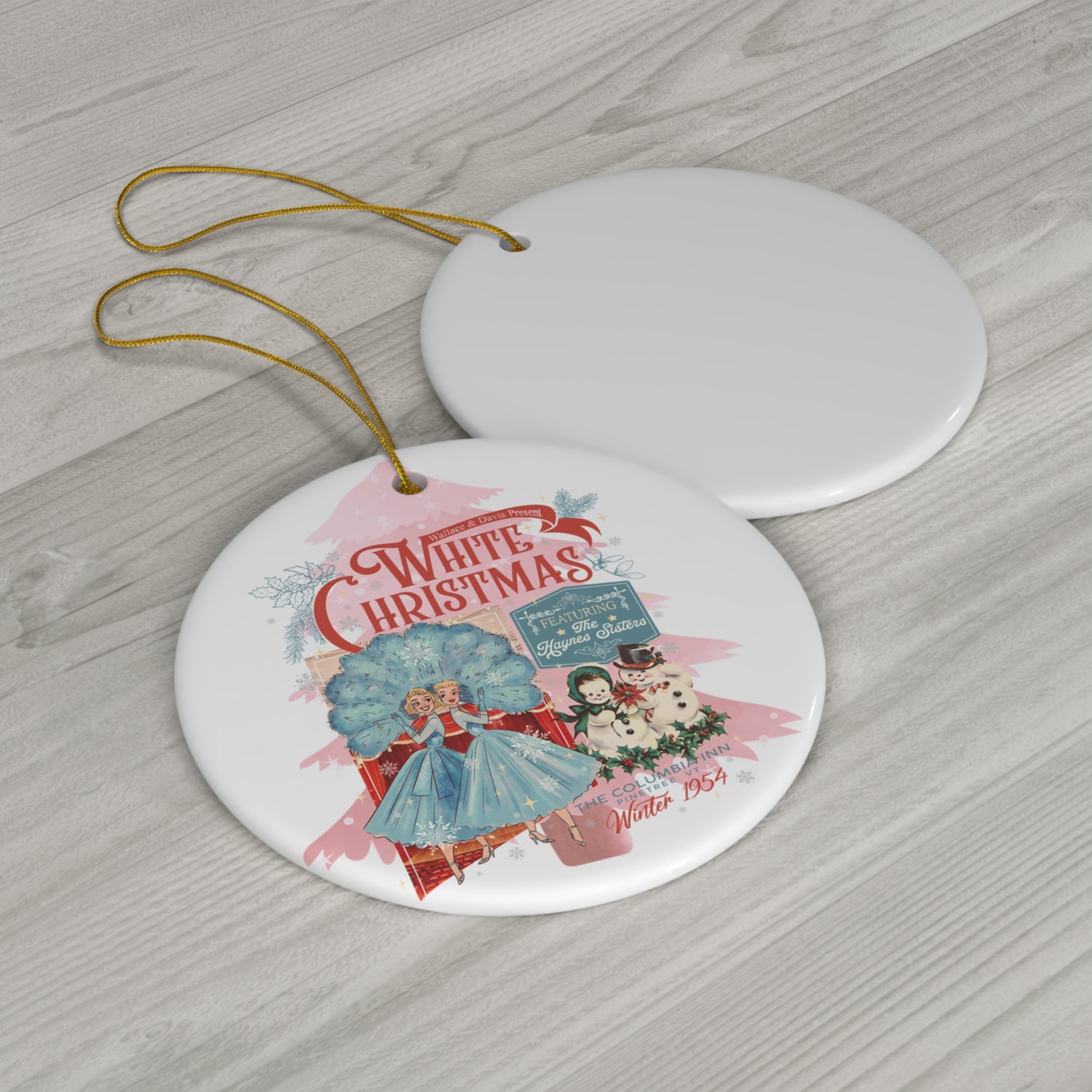White Christmas Sister Sister, Vintage Christmas Ceramic Ornament, Retro Holiday Decor, Christmas Tree Decoration, Gift for Her - Mid Century Modern Gal