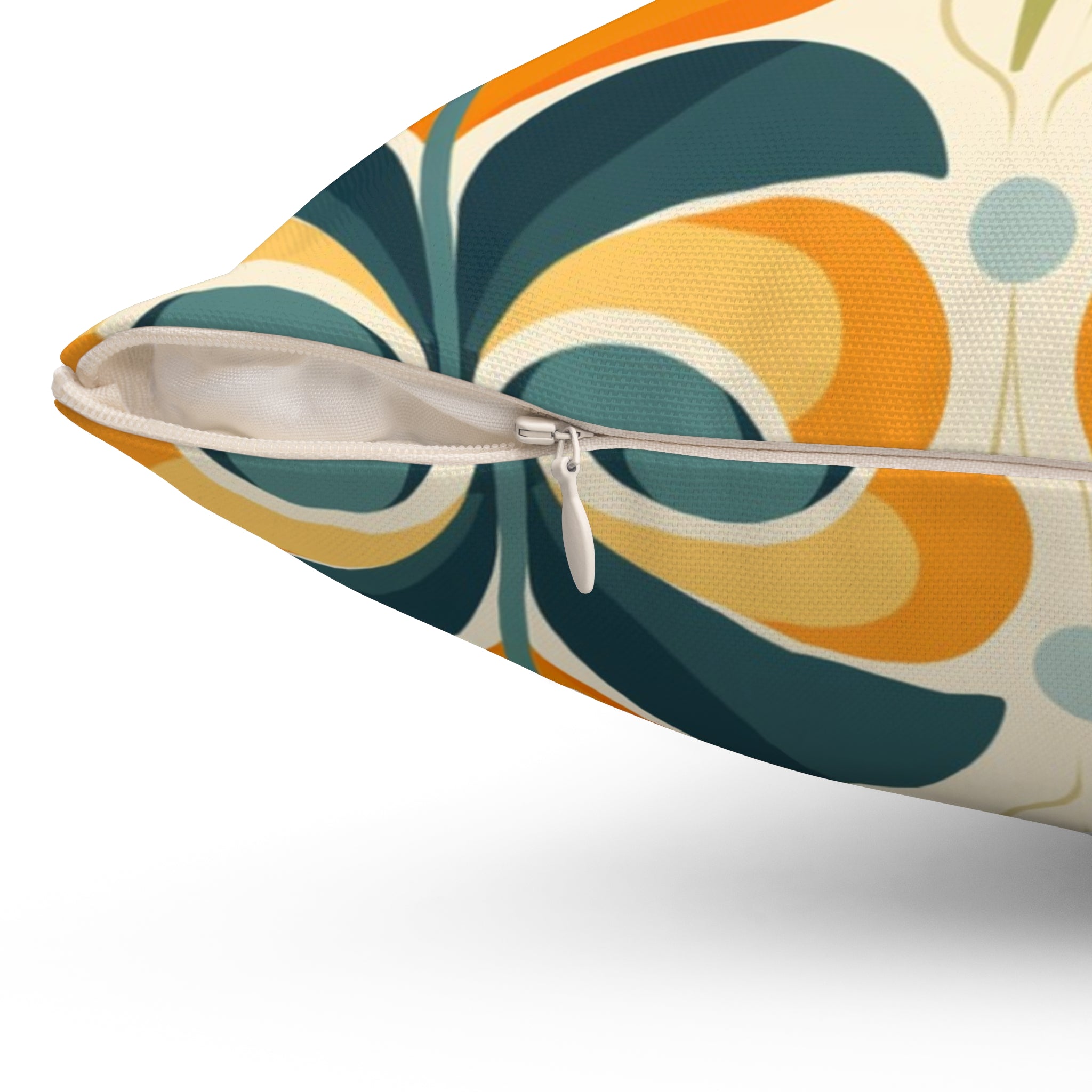 Retro Floral Orange, Green, Blue MCM Pillow, Vibrant Home Décor Accent - Mid Century Modern Gal