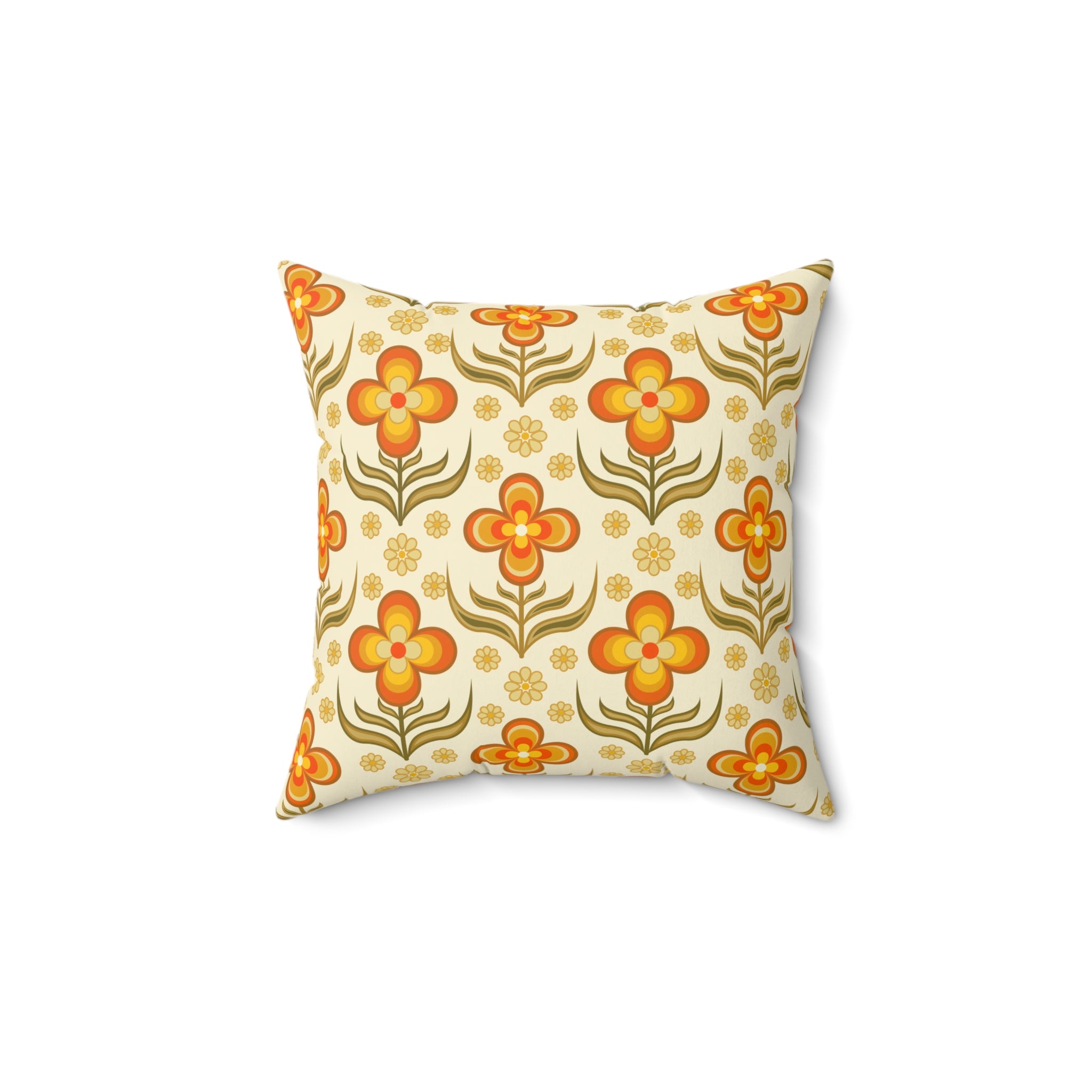 70s Retro Groovy Flower Power Floral Orange, Yellow Green Pillow And Cover - Mid Century Modern Gal