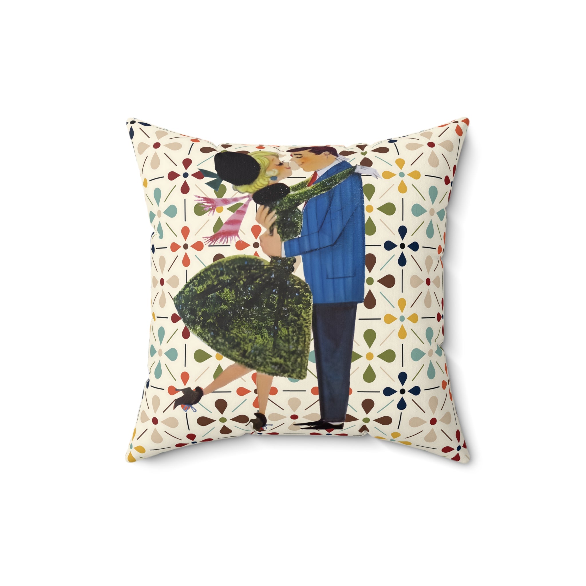 Mid Century Modern Scandinavian Pattern, Kitschy Mod 50s Christmas Couple Pillow And Insert - Mid Century Modern Gal