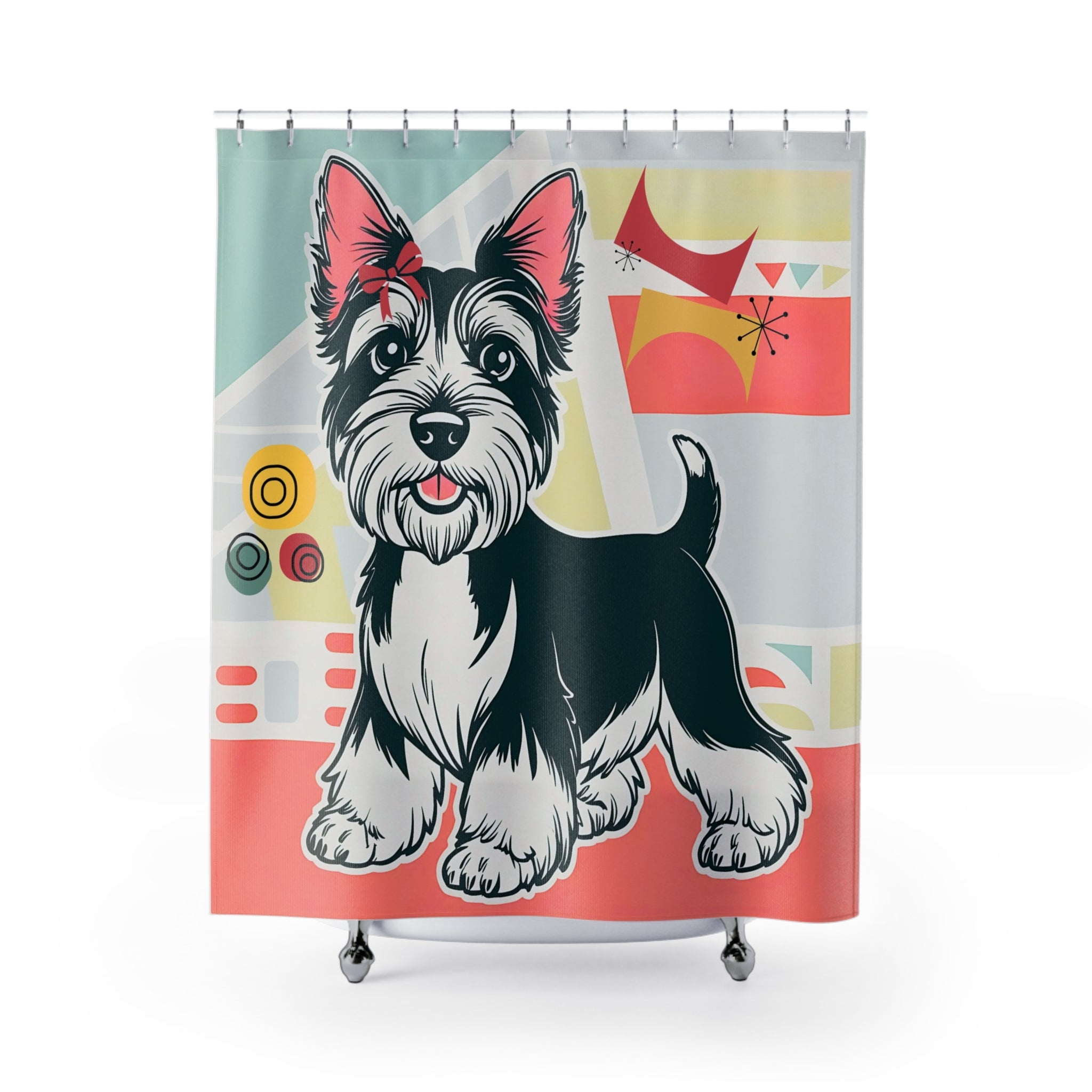 Scotty Dog Terrier Playful Dog Mid Century Modern Retro Shower Curtain - Mid Century Modern Gal