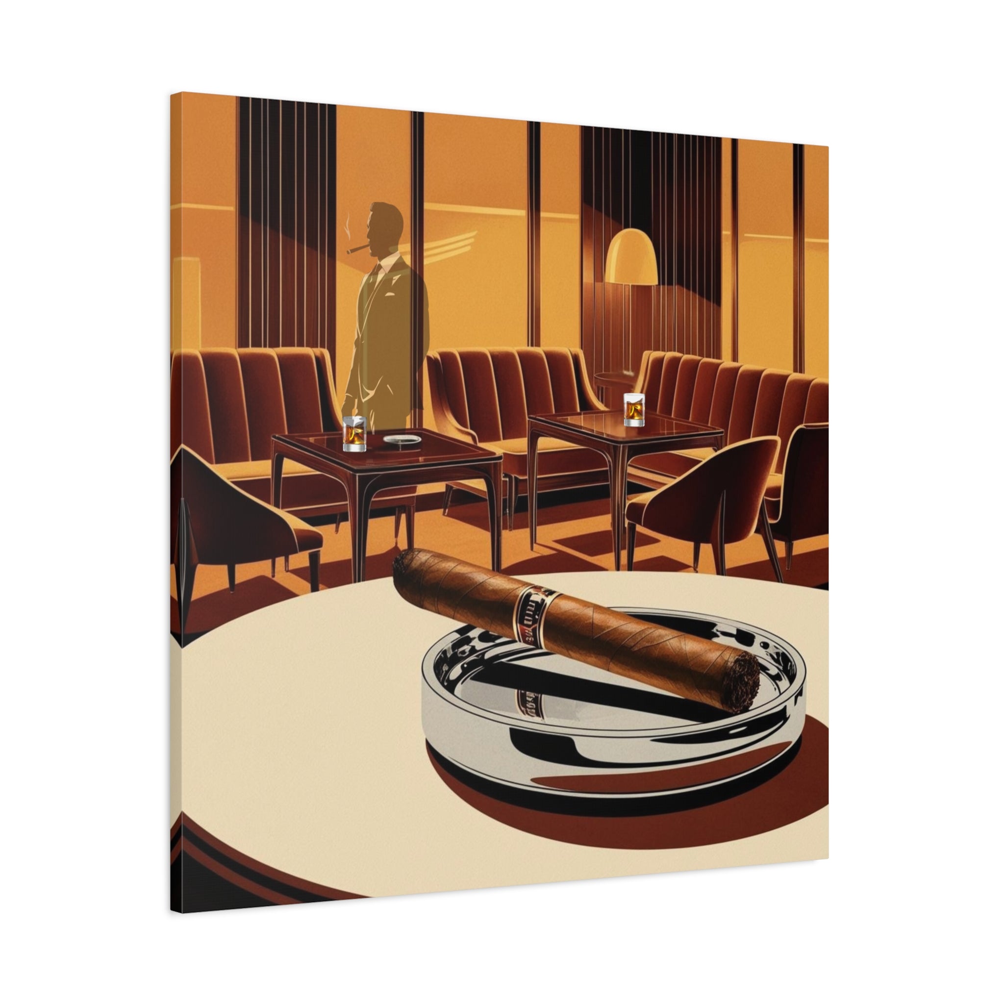 Cigar And Boubon Whiskey Mid Century Modern Vintage Lounge Matte Canvas Art Print - Mid Century Modern Gal