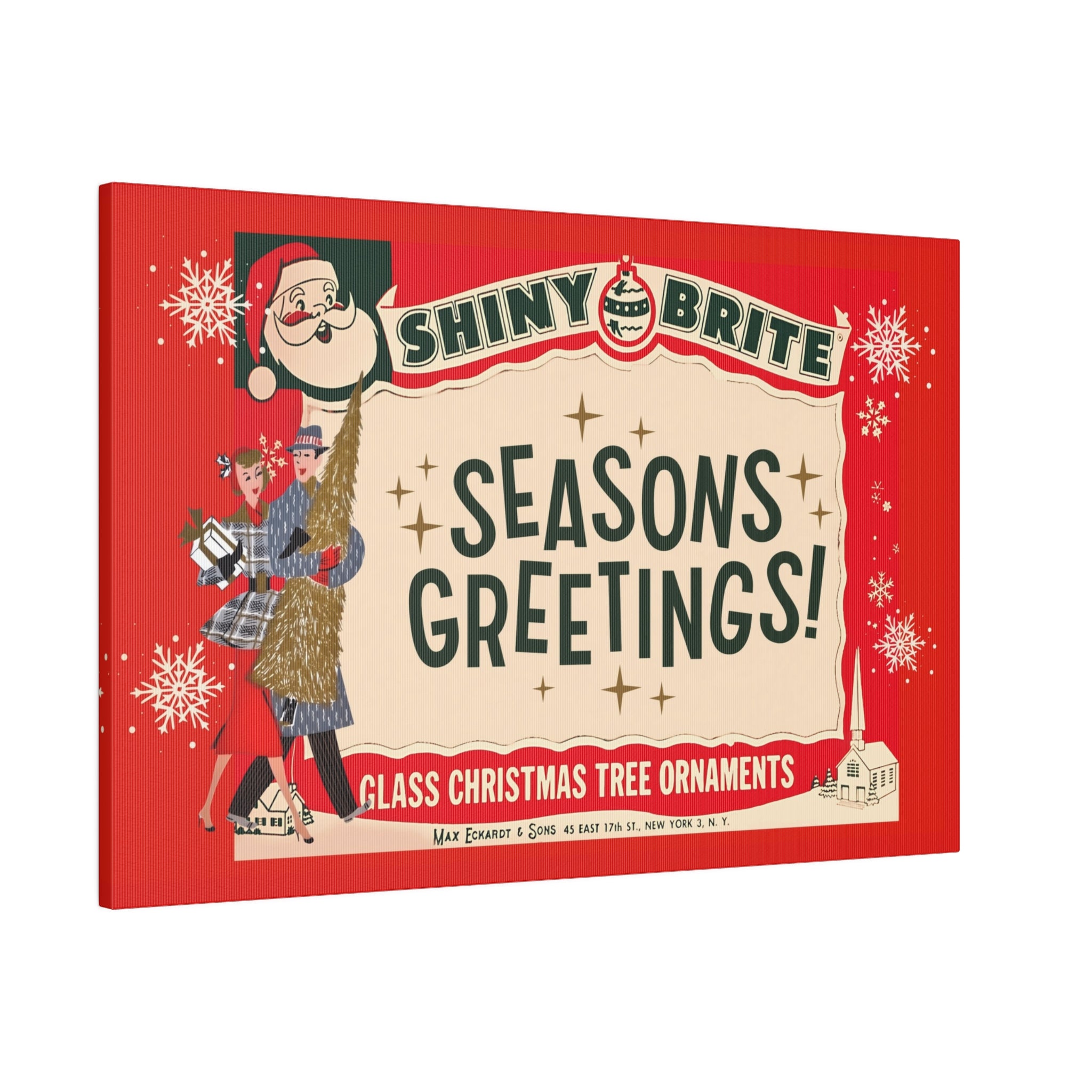 Shiny Brite Vintage Ad, Mid Century Modern Kitschy Christmas Deocr Matte Canvas - Mid Century Modern Gal