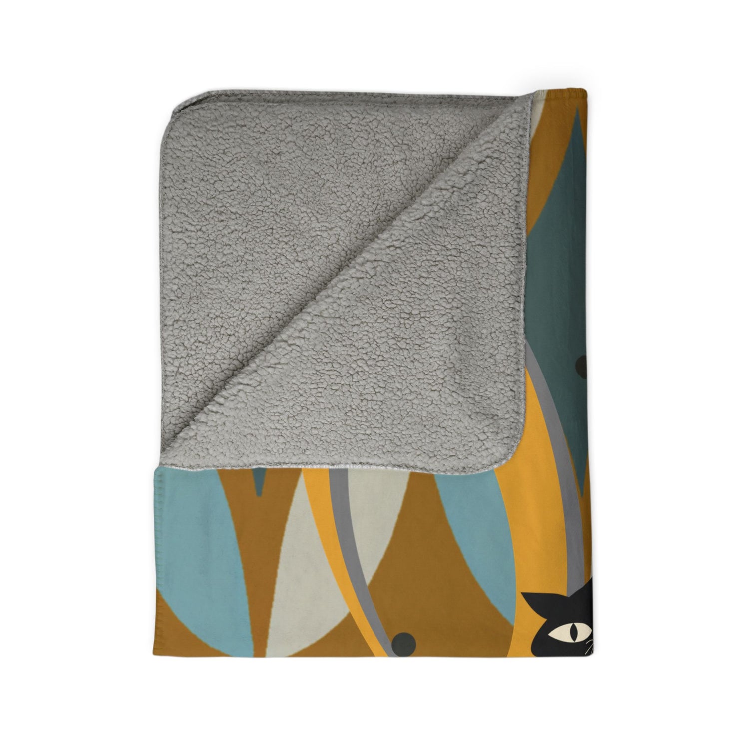 Mid Century Modern Atomic Cat, Retro Diamond Fleece Sherpa Blanket - Mid Century Modern Gal