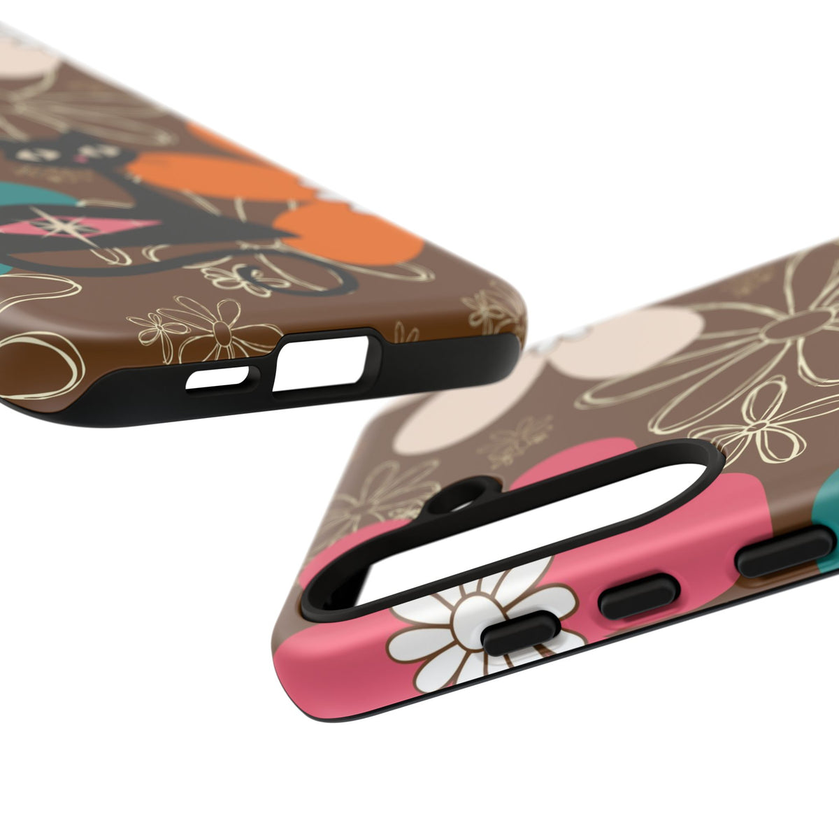 Atomic Cat Retro 70s Vibe Flower Power Tough Cases: Cute Floral and Cat Phone Case for Cat Lovers