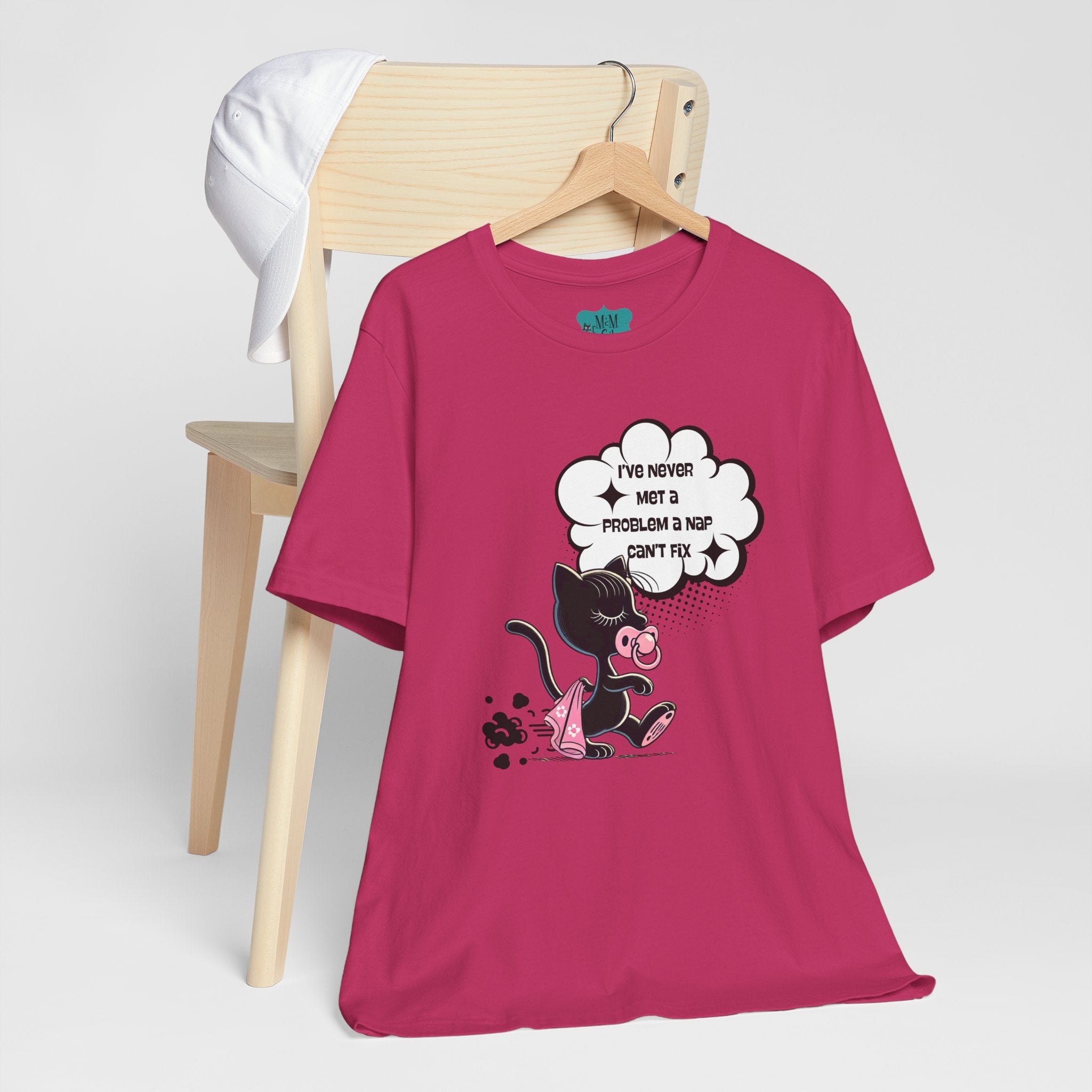 Quirky Retro Cat, Funny Mod Cat Dragging Blankie, Nap Quote Shirt Unisex Jersey Short Sleeve Tee - Mid Century Modern Gal
