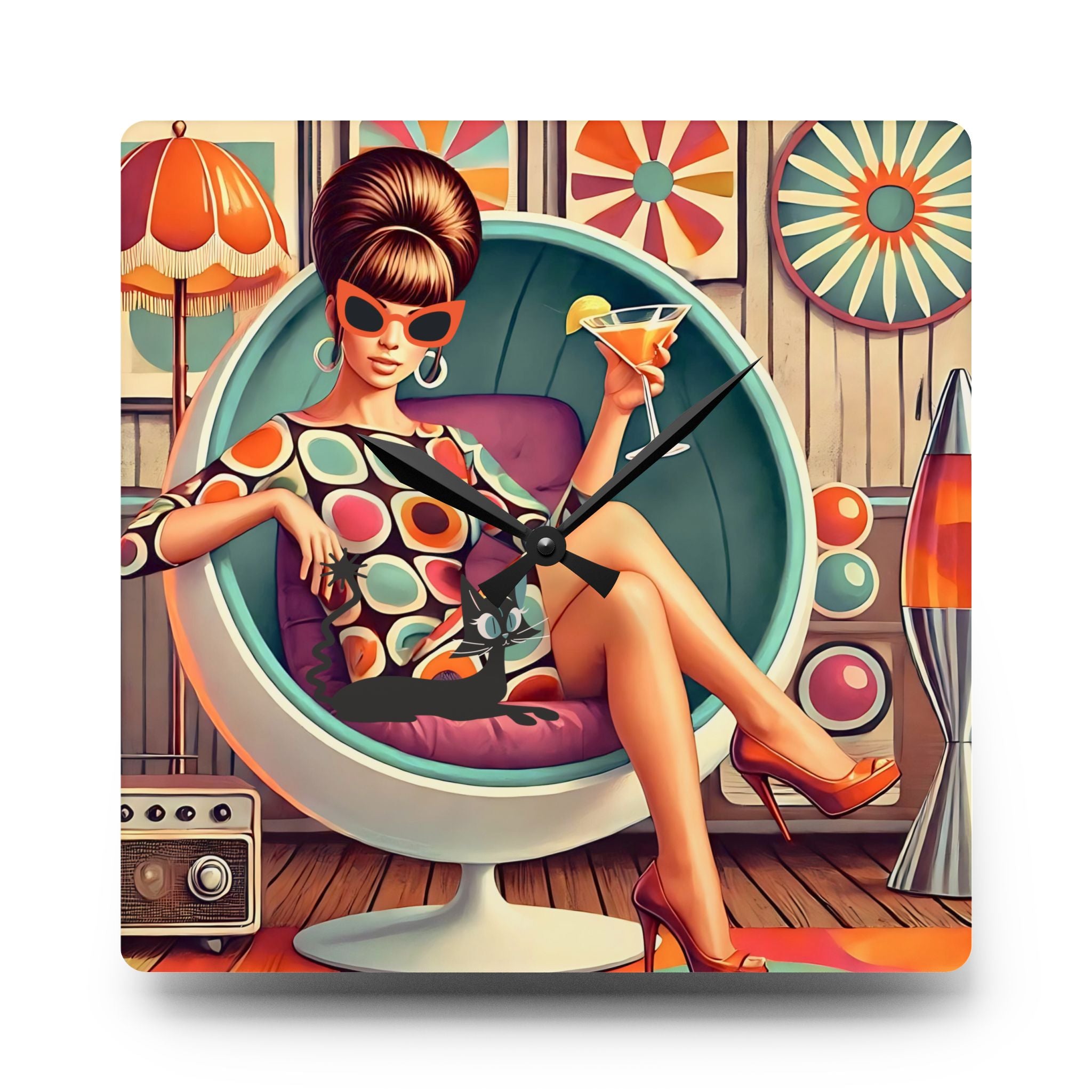 Mid Mod Gal Retro 60s Atomic Cat Mid Century Modern Wall Clock - Mid Century Modern Gal