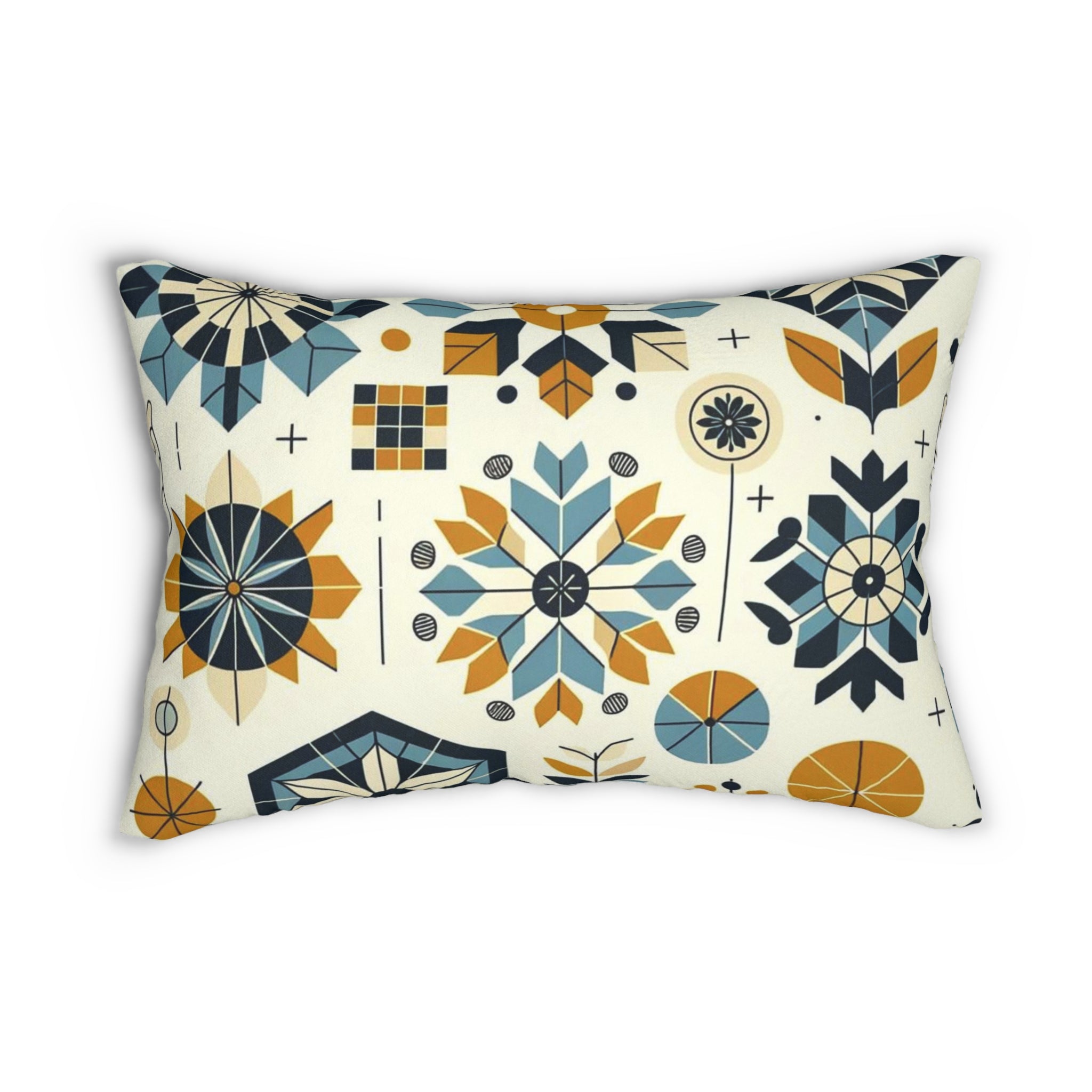 Mid Century Modern Scandinavian Designed Retro Geometric Royal Blue, Mustard Yellow, Modern Danish Norwegian, Lumbar Pillow - Mid Century Modern Gal