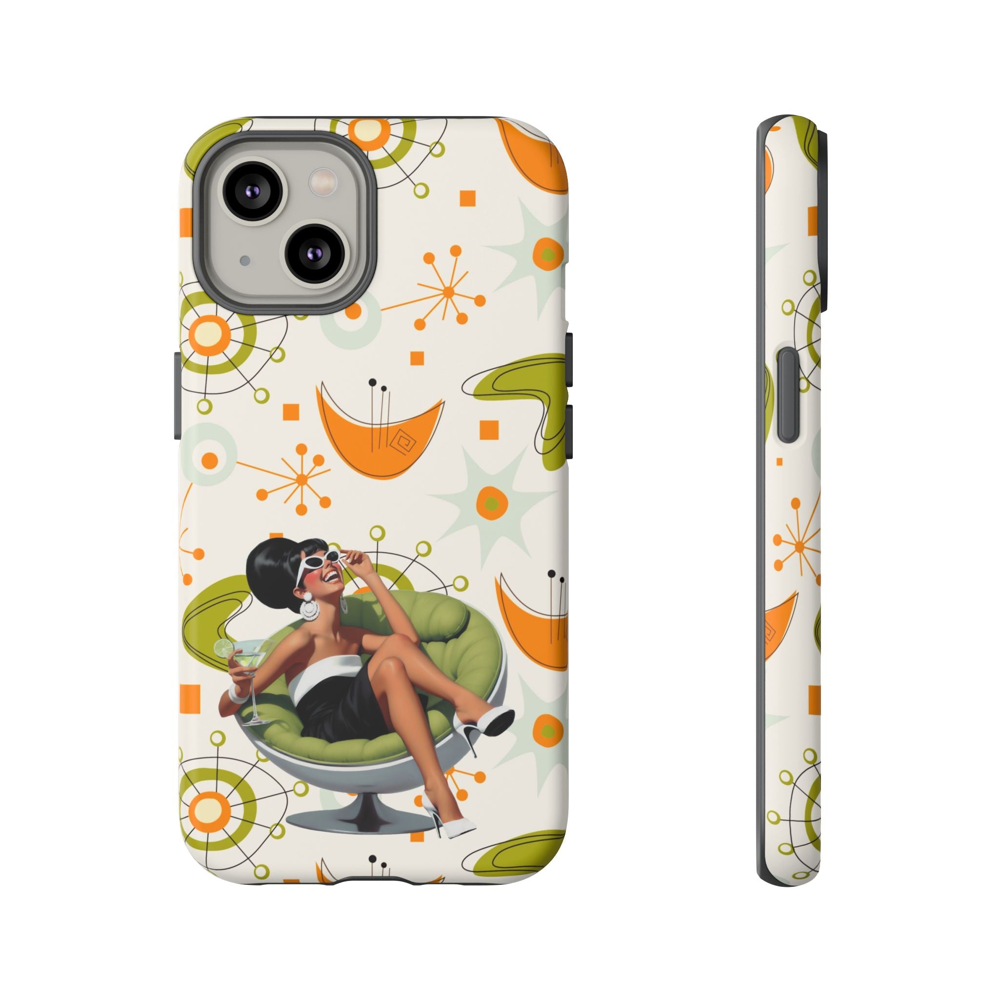 Mid Century Modern Atomic Starburst Mid Mod 60s Gal Retro Chic Tough Phone Case with Vintage Glamour Design - Mid Century Modern Gal