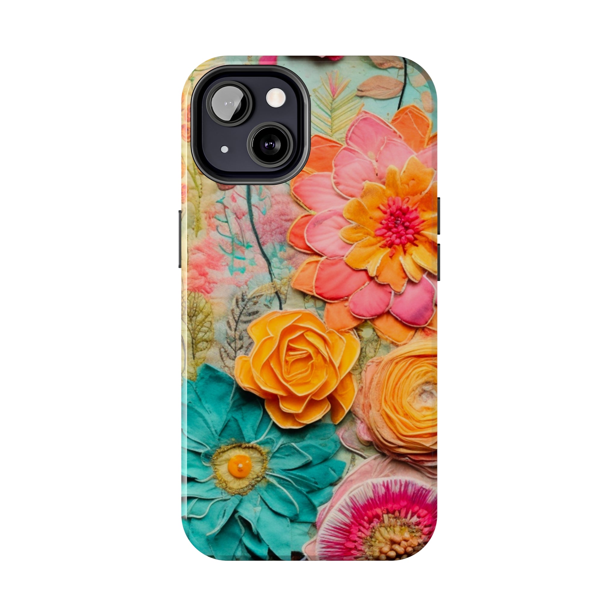 Boho Retro Floral Faux Pressed Flowers Smart Phone Tough Phone Cases - Mid Century Modern Gal